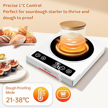 Sourdough Starter Warmer with Cover,Precise control of every 1°C (21-38°C),24-Hour Timer Heating Function Sourdough Starter Heater for Home Baking