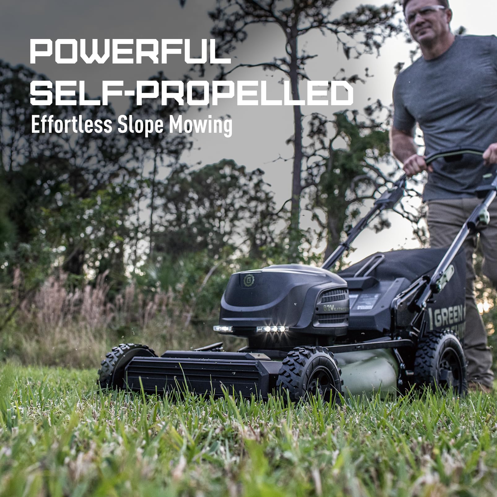 Green Machine Tagliaerba a Batteria, 62V 46cm 60L Autopropulso Deck in Acciaio Pieghevole con LED [SOLO STRUMENTO], Tagliaerba Elettrico Brushless SENZA Batteria e Caricabatterie