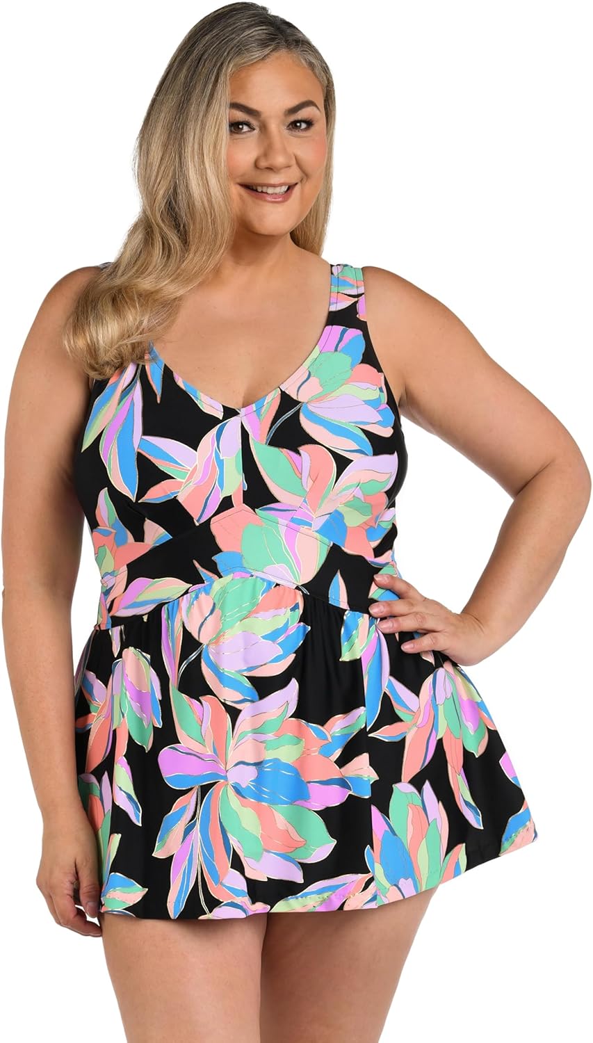 Maxine Women's V-Neck Swim Dress One Piece Swimsuit