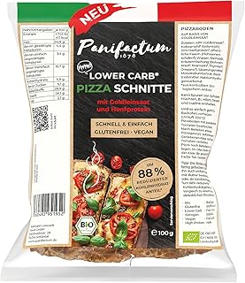 Panifactum Pizza Schnitte, Low Carb Pizzaboden aus BIO-Zutaten, Vegan, Glutenfrei & Laktosefrei, Ballaststoff- & Proteinreiche Pizzabasis mit Goldleinsaat & Hanfprotein, Vorgebacken, 100 g