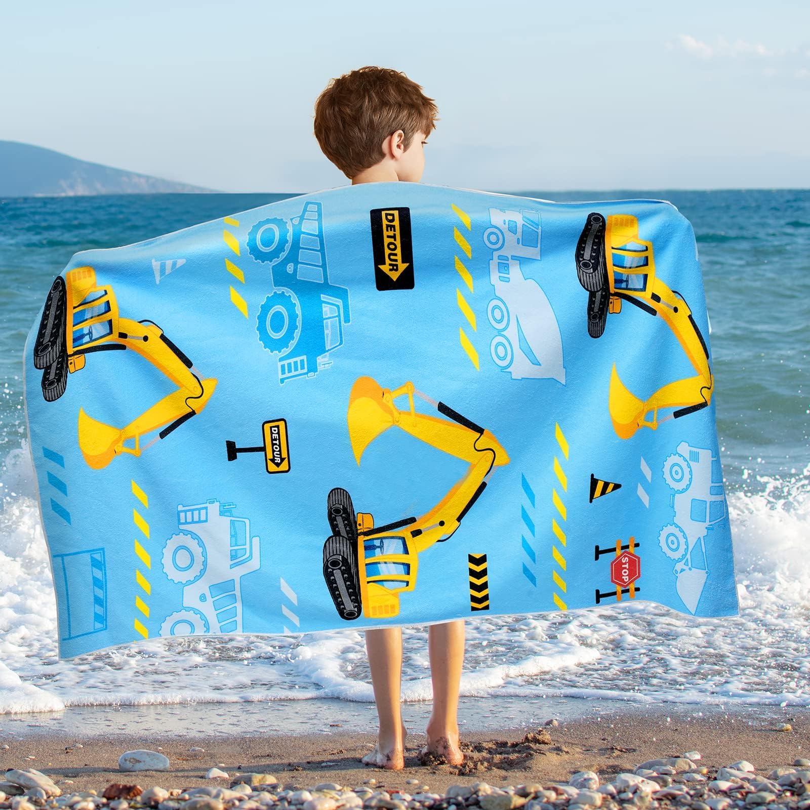 WERNNSAI Truck Kids Beach Towel for Boys - 30” x 60” Truck Sand Free Swim Towels for Boys Bath Pool Camping Travel Towel Quick Dry Ultra Absorbent Super Soft Beach Blanket Bath Shower Towel