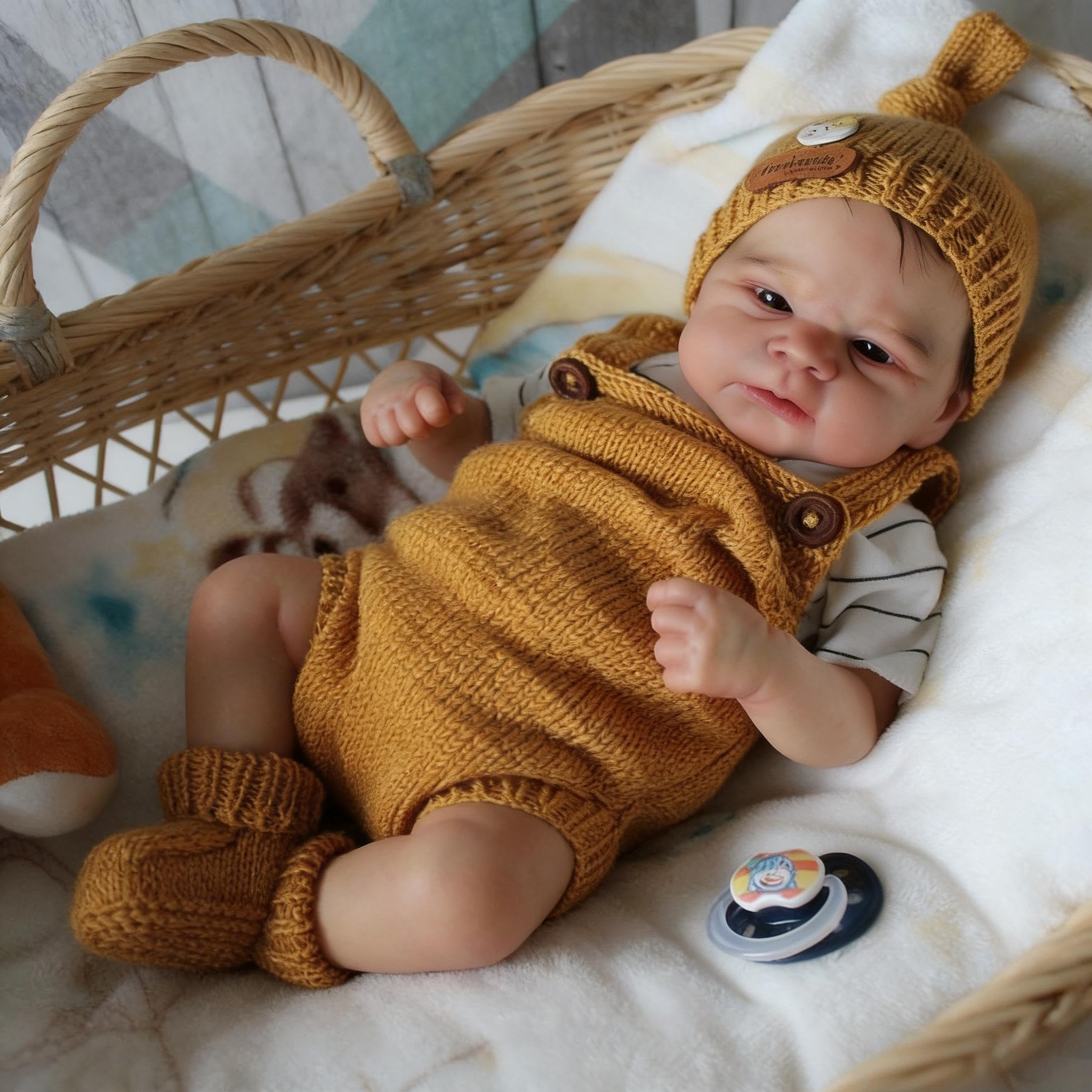 RXDOLL Reborn Baby Junge Offene Augen Vollsilikon Lebensecht, 43 cm Silikon Baby Puppe, Reborn Puppen Lebensecht, Lebensechte Babypuppen Junge Mit Zubehör