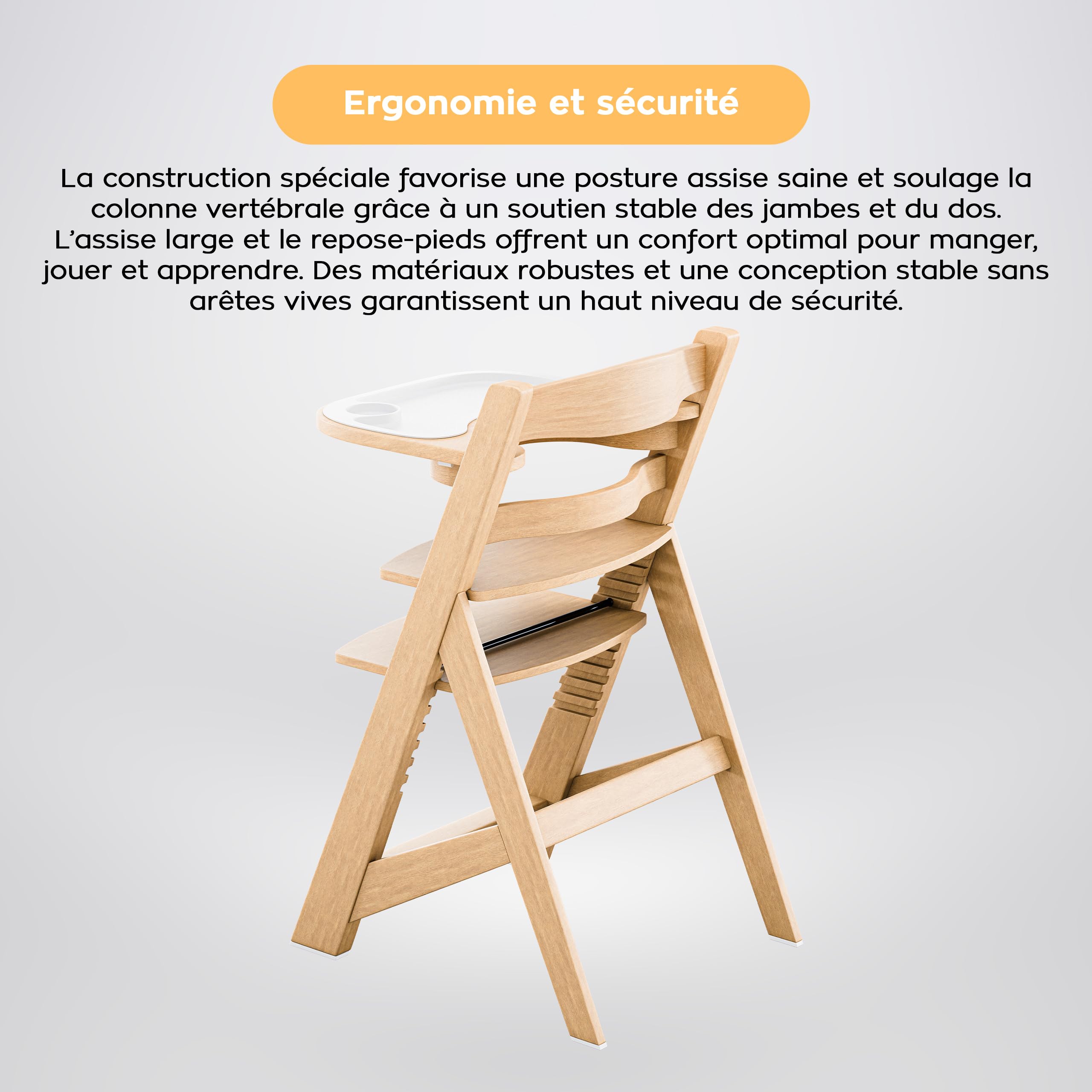 TULANO Morsel 40 Chaise Haute Évolutive 4en1 Bébé et Enfant | Réglable 12 Niveaux | Plateau Amovible | Coussin Imperméable | Harnais Sécurité | De 6 Mois à 12 Ans | Bois Naturel