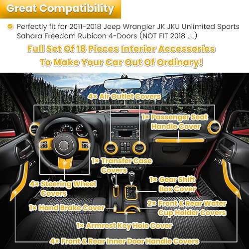 Miniatura 10 de Juego completo de 18 piezas de adornos para interior de auto, kit de adornos para interior de auto (volante, consola central, manijas, rejillas de