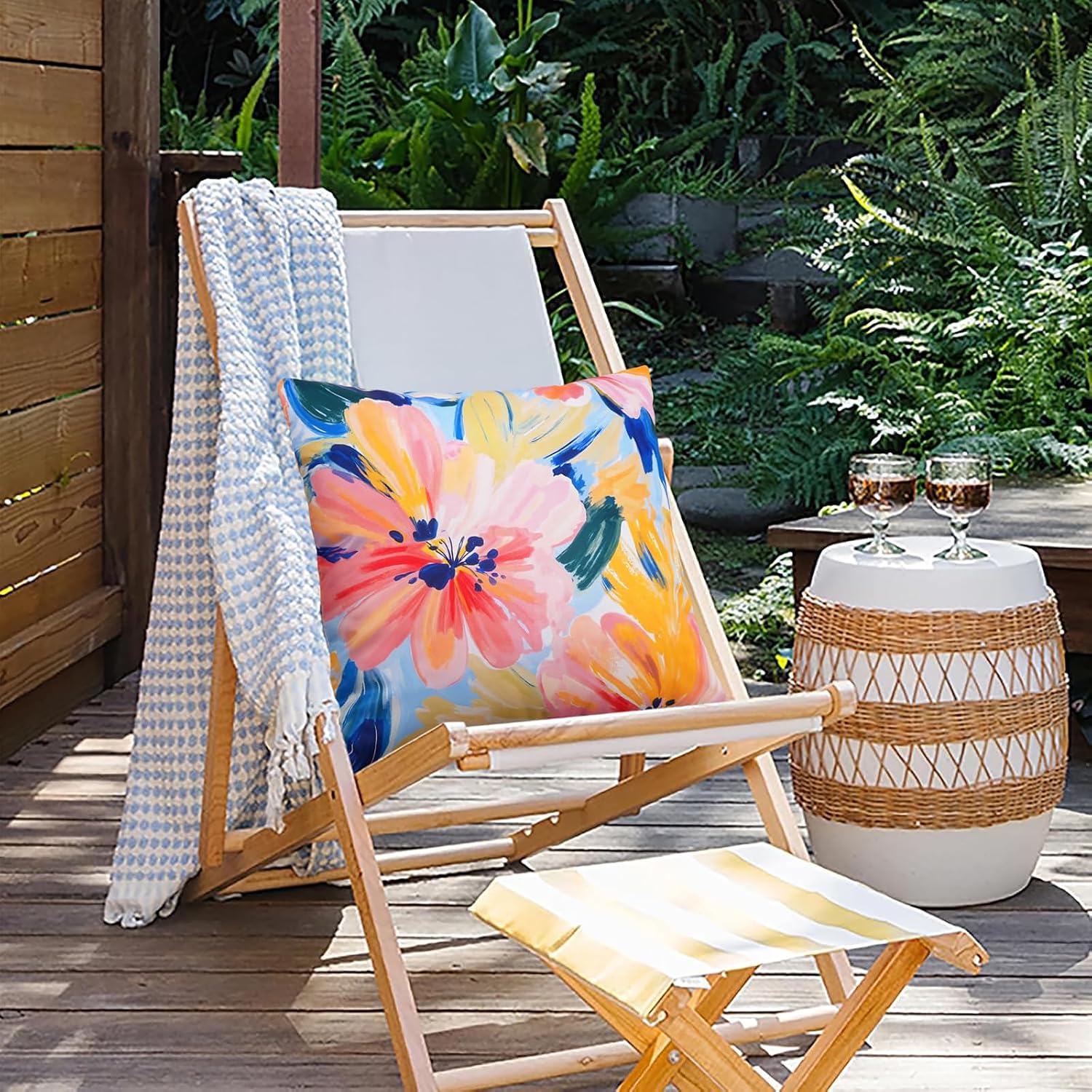 JASEN Waterproof Outdoor Throw Pillow Covers, Colorful Floral Decorative 18x18 Inch for Patio Furniture, Garden & Beach - Pack of 2