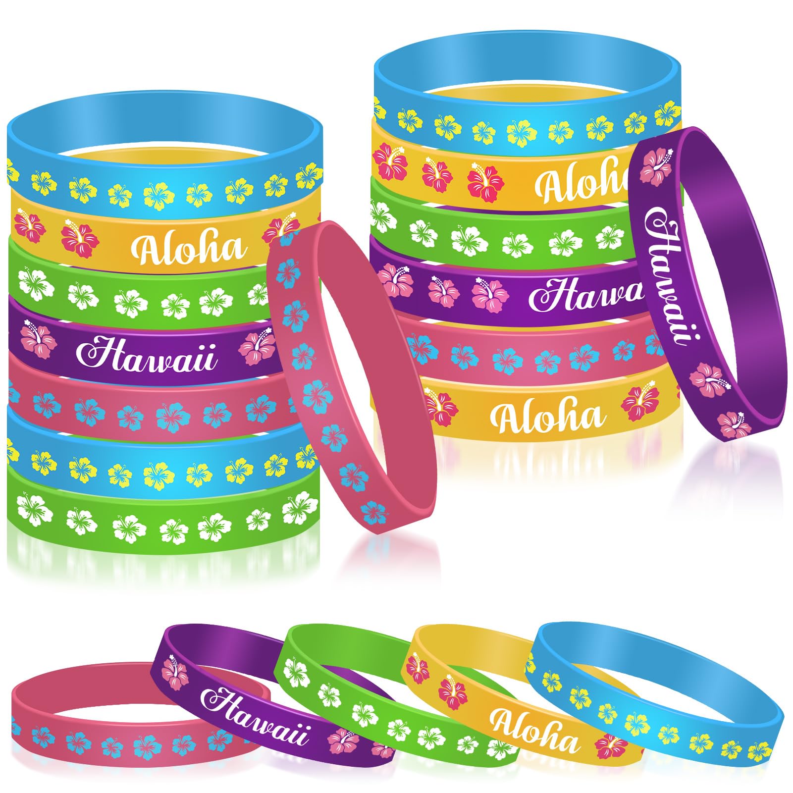HOWAF 35pcs Bracelets Fleur Hibiscus Silicone Hawaienne Enfant Adultes Deco Plage Anniversaire Tropical Pool Party