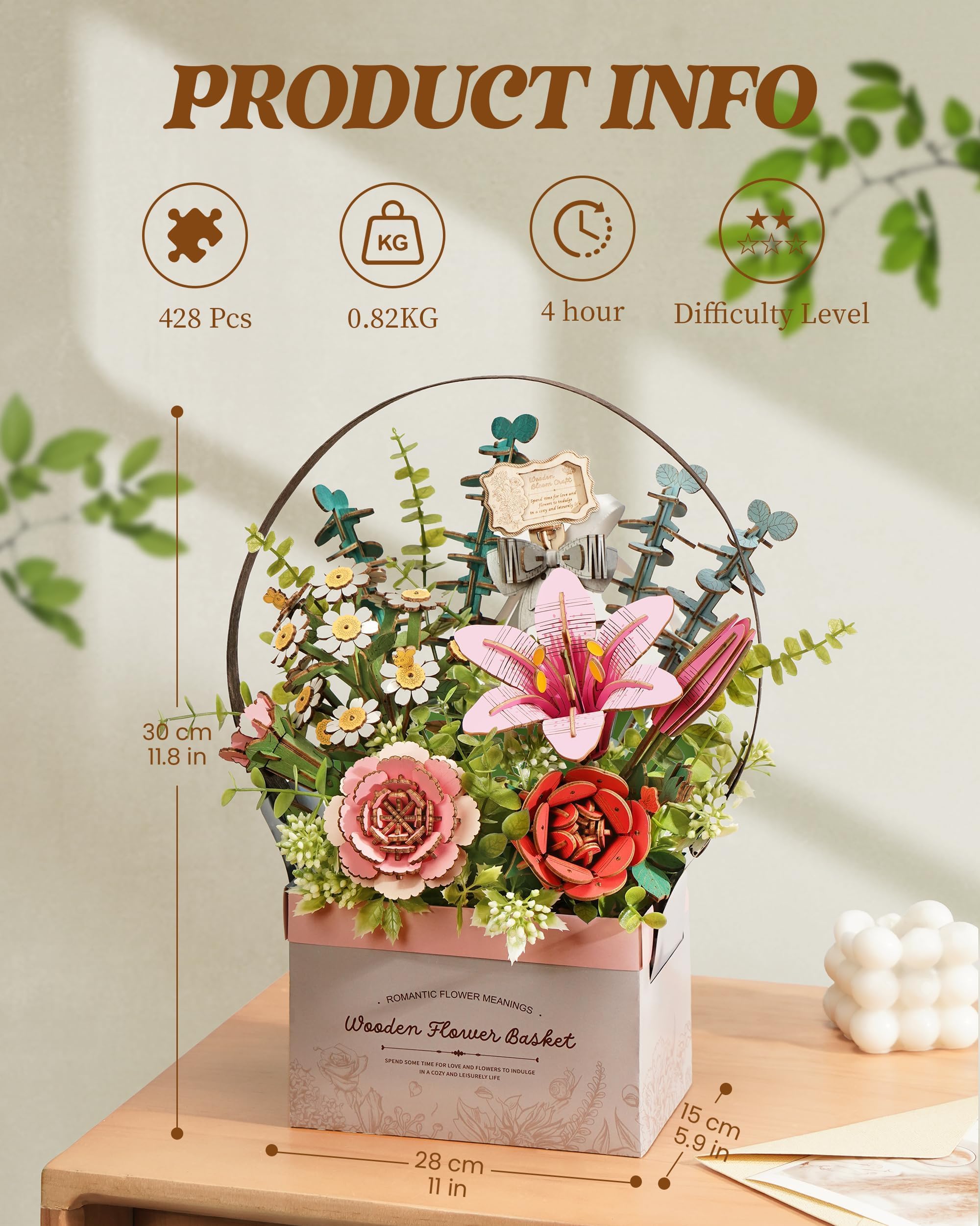Carte Pop-Up 3D - Panier De Fleurs Avec Œillet - Carte D'Anniversaire