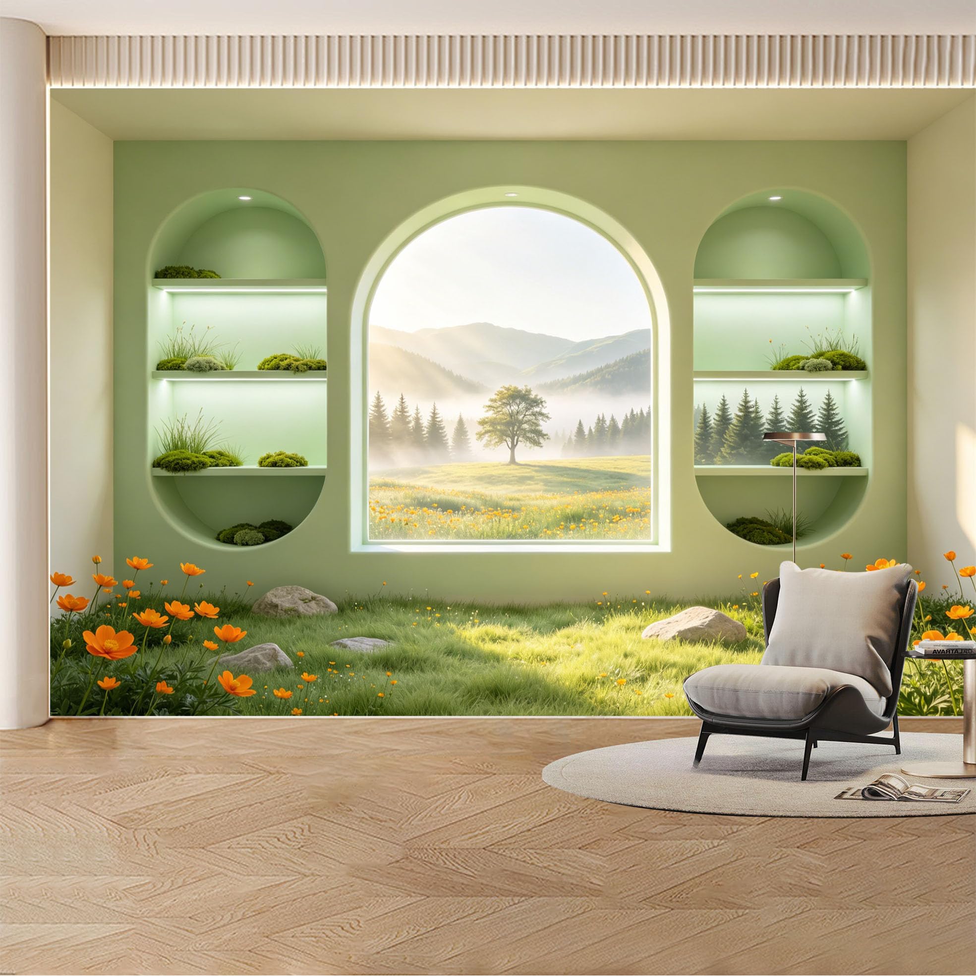 Custom Wall Mural Wallpaper Sunflower Field Landscape Nature 3D Effect Wall Decor Sunset Misty Removable SelfAdhesive Large Photo for Living Room， Bedroom， Office