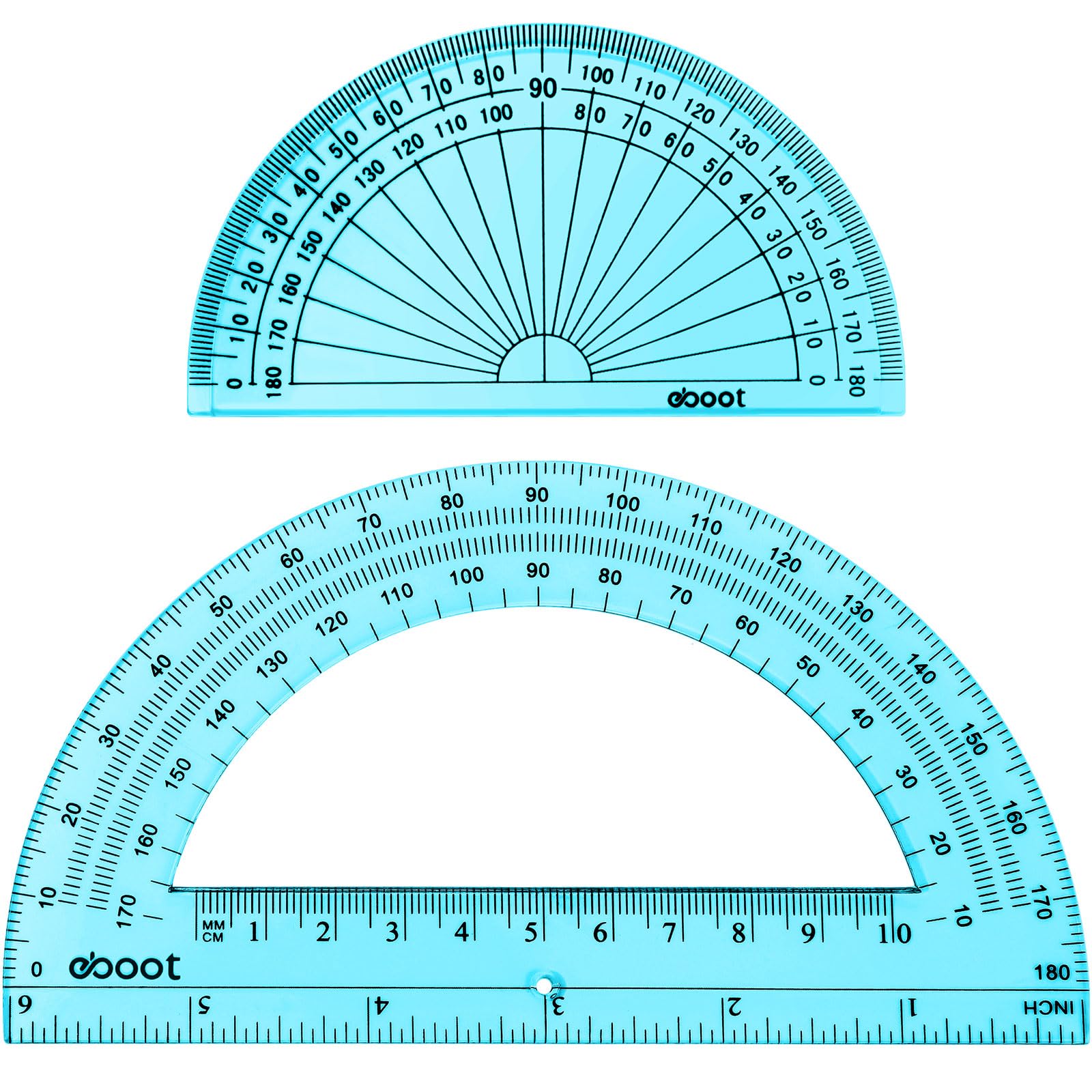 EBOOT Plastic Protractor 180 Degrees, 4 Inch and 6 Inch, Clear, 2 Pieces(Blue) — image 1