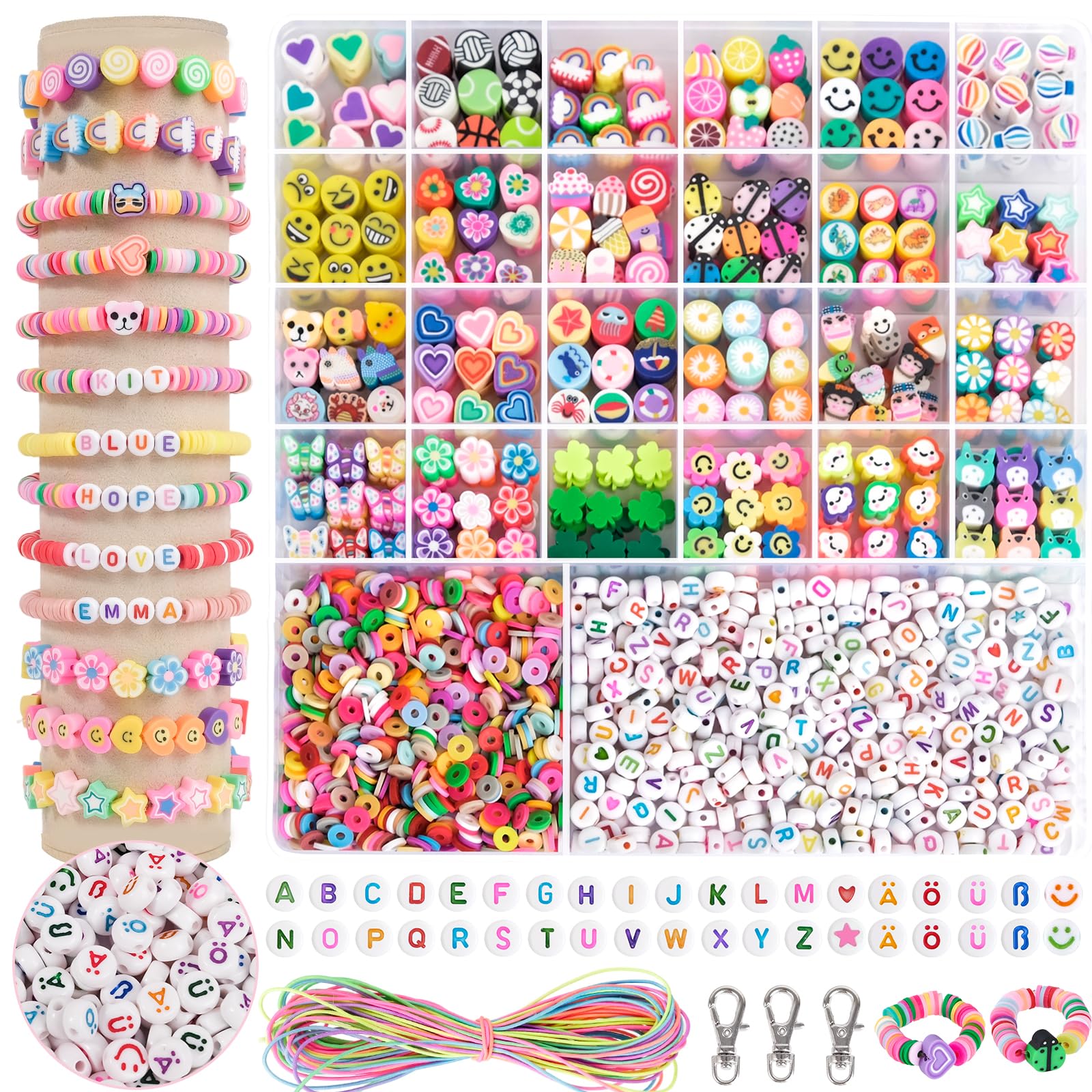 RUBY 1800pcs Perlen zum Auffädeln Kinder, DIY Perlen für Armbänder mit deutschen Buchstaben, Selber Machen Basteln Perlen Set Halsketten Kunst Handwerk Geburtstagsgeschenke Spielzeug für 5-12 Jahre