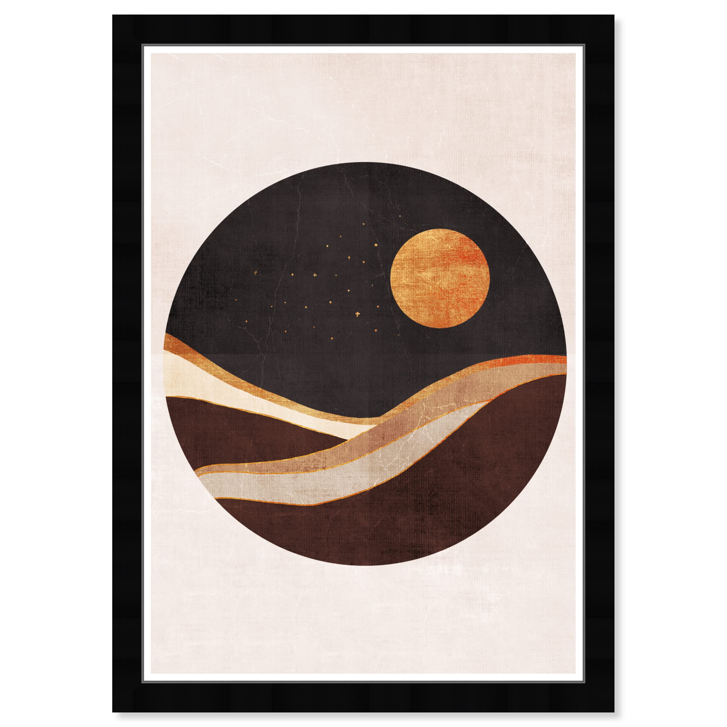 Wynwood StudioNature and Landscape Modern Boho Night Desert Canvas Wall Art Night Sky Round Living Room Bedroom and Bathroom Home Decor 13 in x 19 in Gold and Black