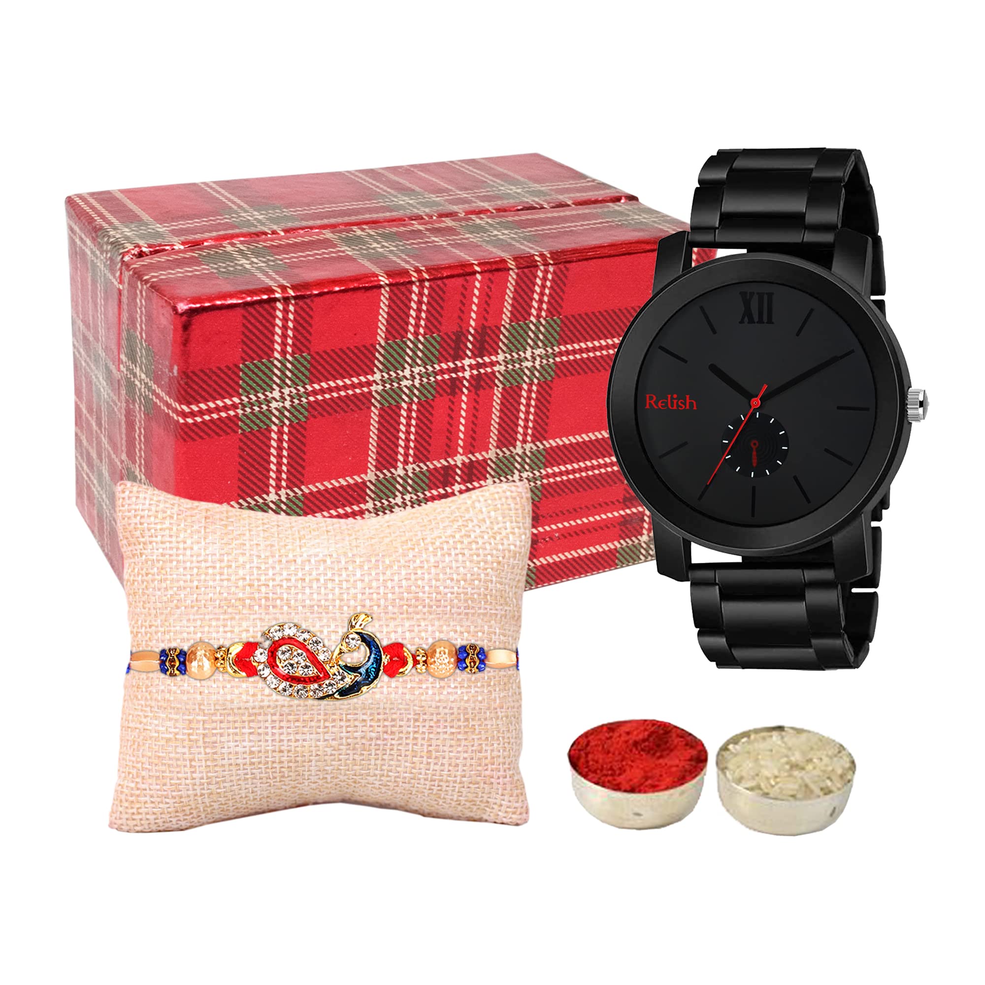 Relish Rakhi Gift for Brother Black Chain Strap Analog Watch, Rakhi, Roli Chawal and Wishing Card | Rakhi for Brother with Gift Combo Set (B0B6BHP2BH) Amazon Price History, Amazon Price Tracker