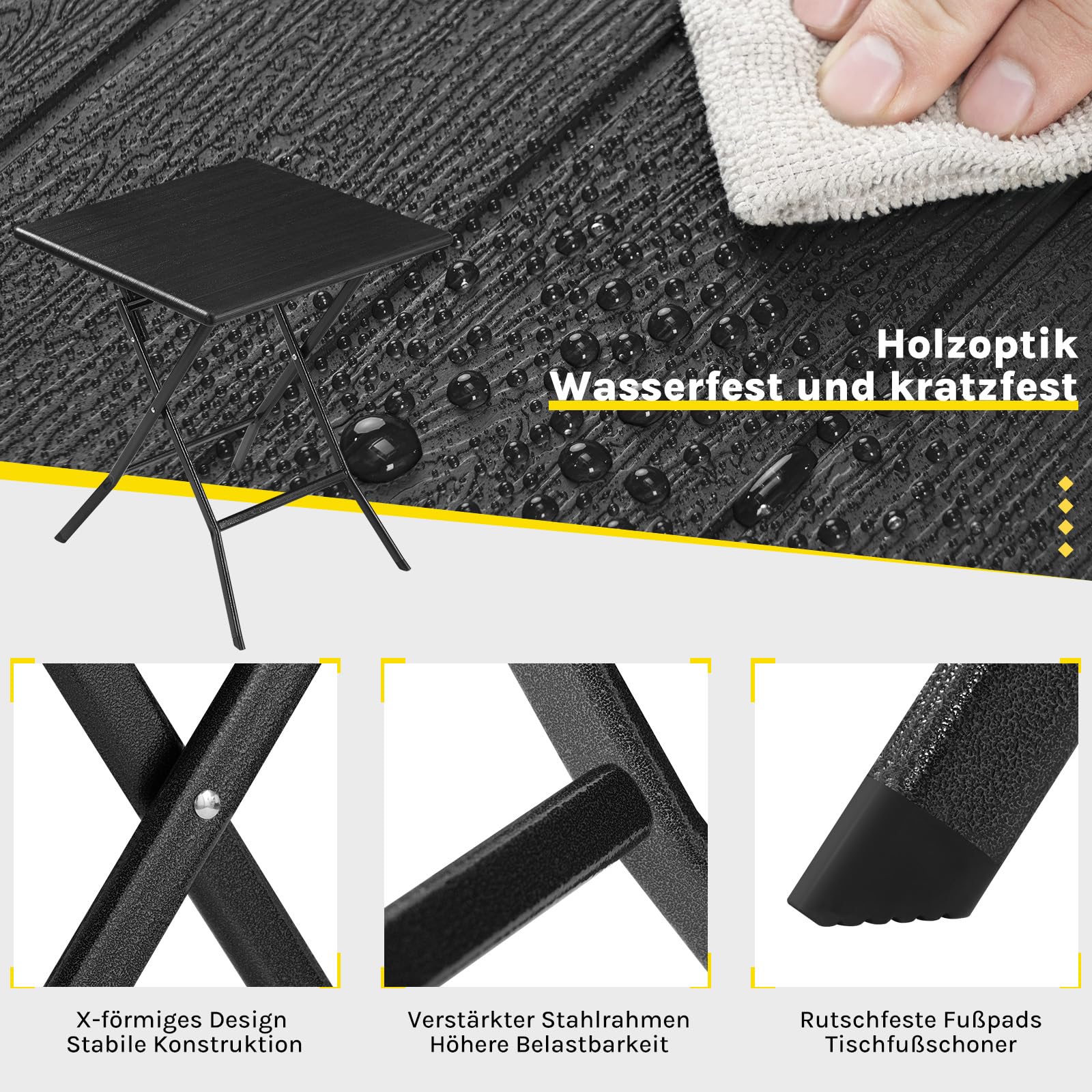 eSituro Klapptisch Gartentisch Balkontisch, wetterfest, Schwarz