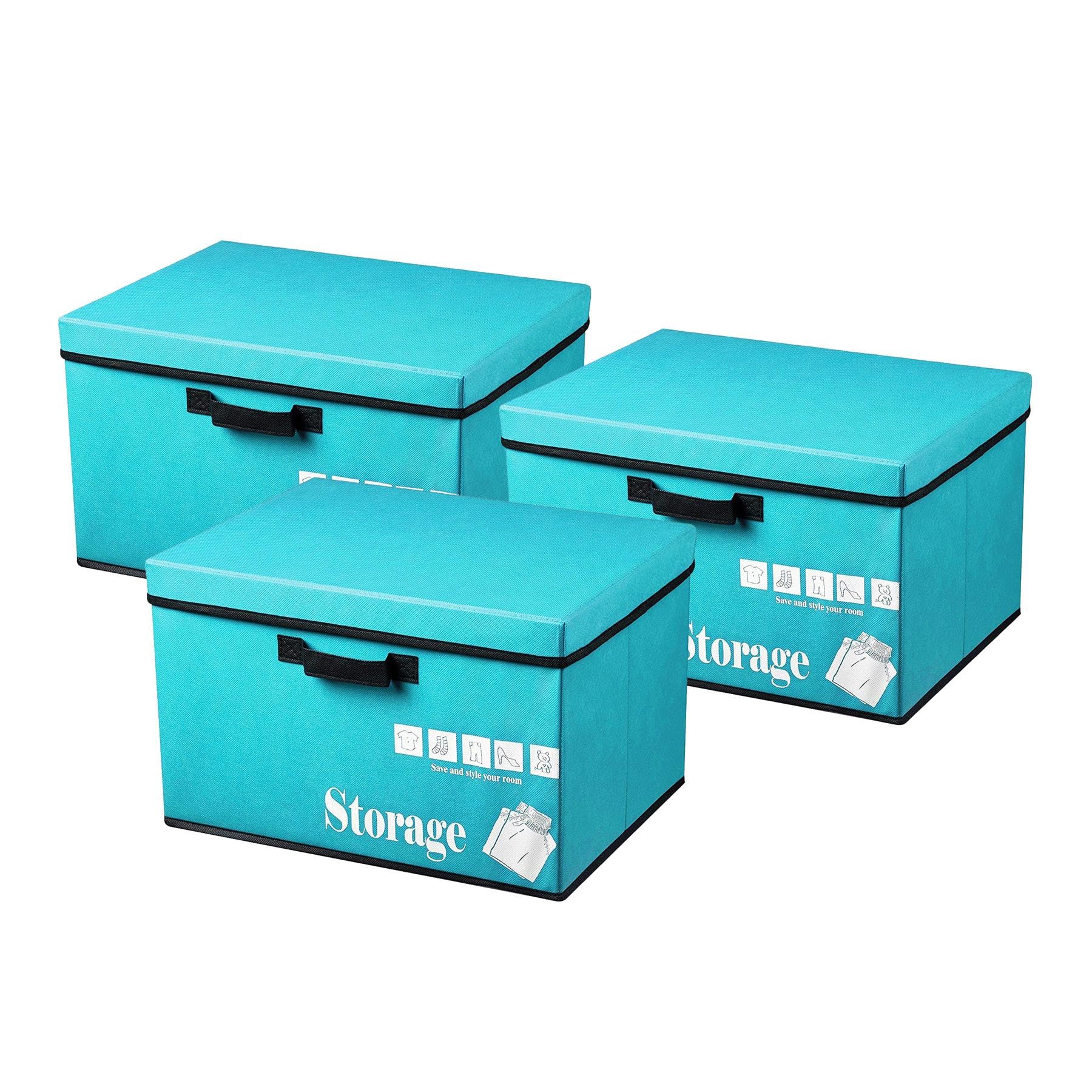 simpa Multi Purpose Collapsible Storage Box Organiser Set 25cm (H) x 40cm (W) x 30cm (D) - Blue Set of 3