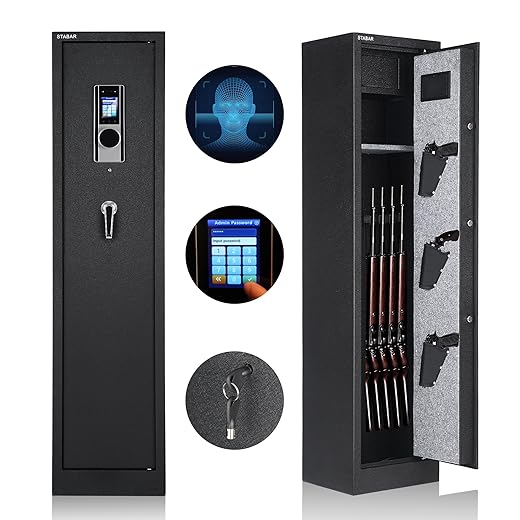 STABAR Gun Safe Biometric Rifle Gun Safe Box with Handgun Pockets and Built-in Lockable Box, and Silent Mode