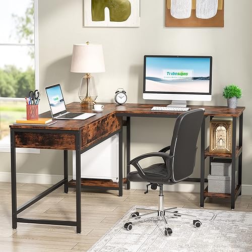 Miniatura 4 de Tribesigns Escritorio en forma de L con parte superior elevadora escritorio de computadora de esquina de asiento a pie escritorio de oficina en casa