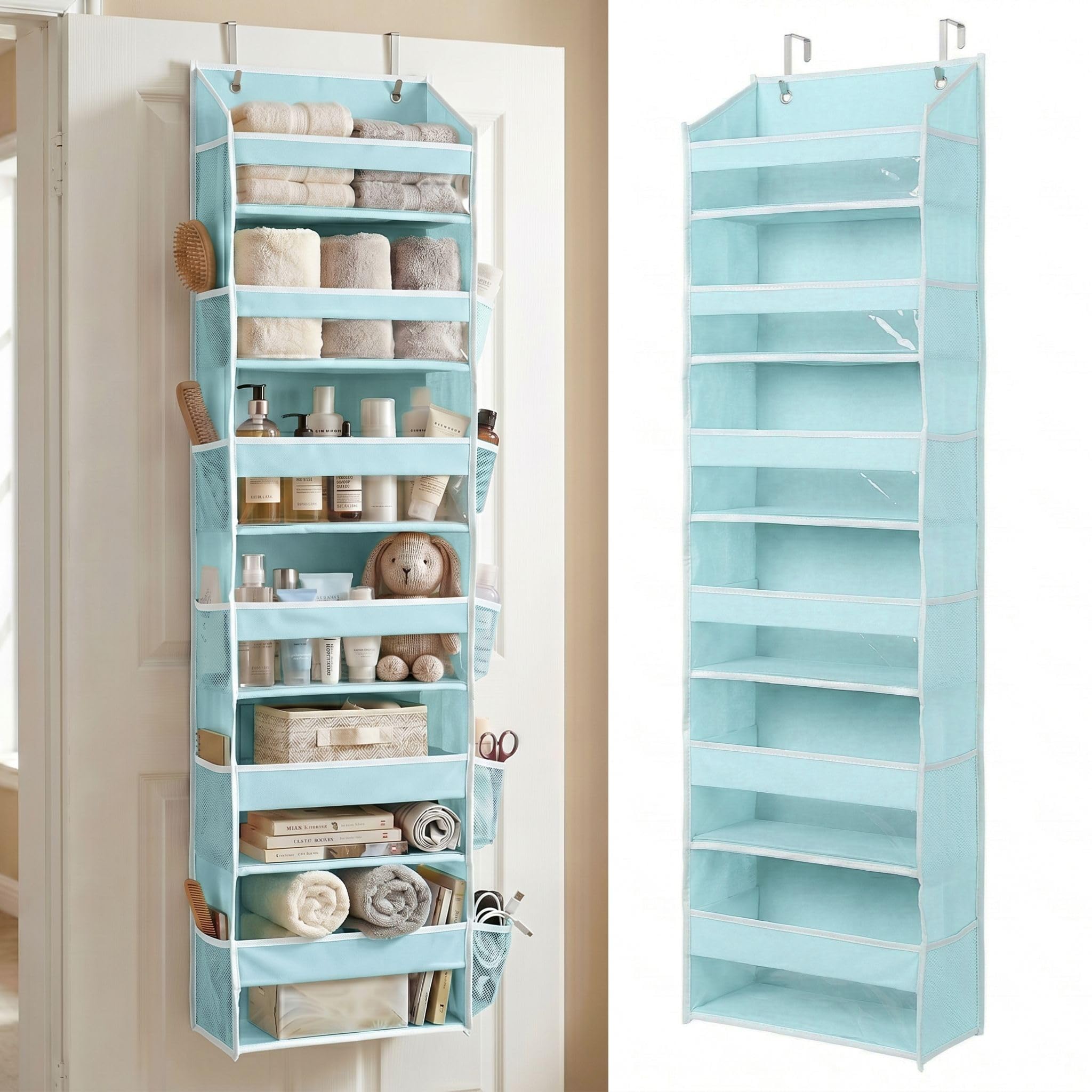 HOMELUX THEORY 1 PC Heavy Duty Over the Door Organizer 55x14x6.7, 6 Large Front & 12 Side Pockets, Hanging Storage Closet Door Organizer for Bedroom, Bathroom and Baby Nursery Storage (Baby Blue)