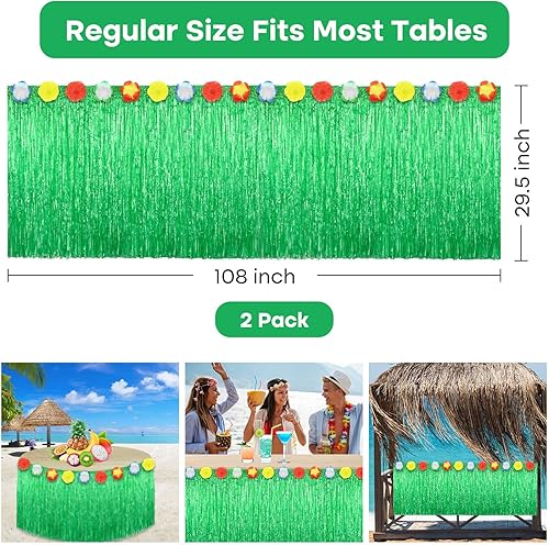 Miniatura 9 de Morcheiong Paquete de 1 falda de mesa de hierba Luau, 9 pies x 29.5 pulgadas, falda de mesa hawaiana para Tiki, selva, suministros de decoración de