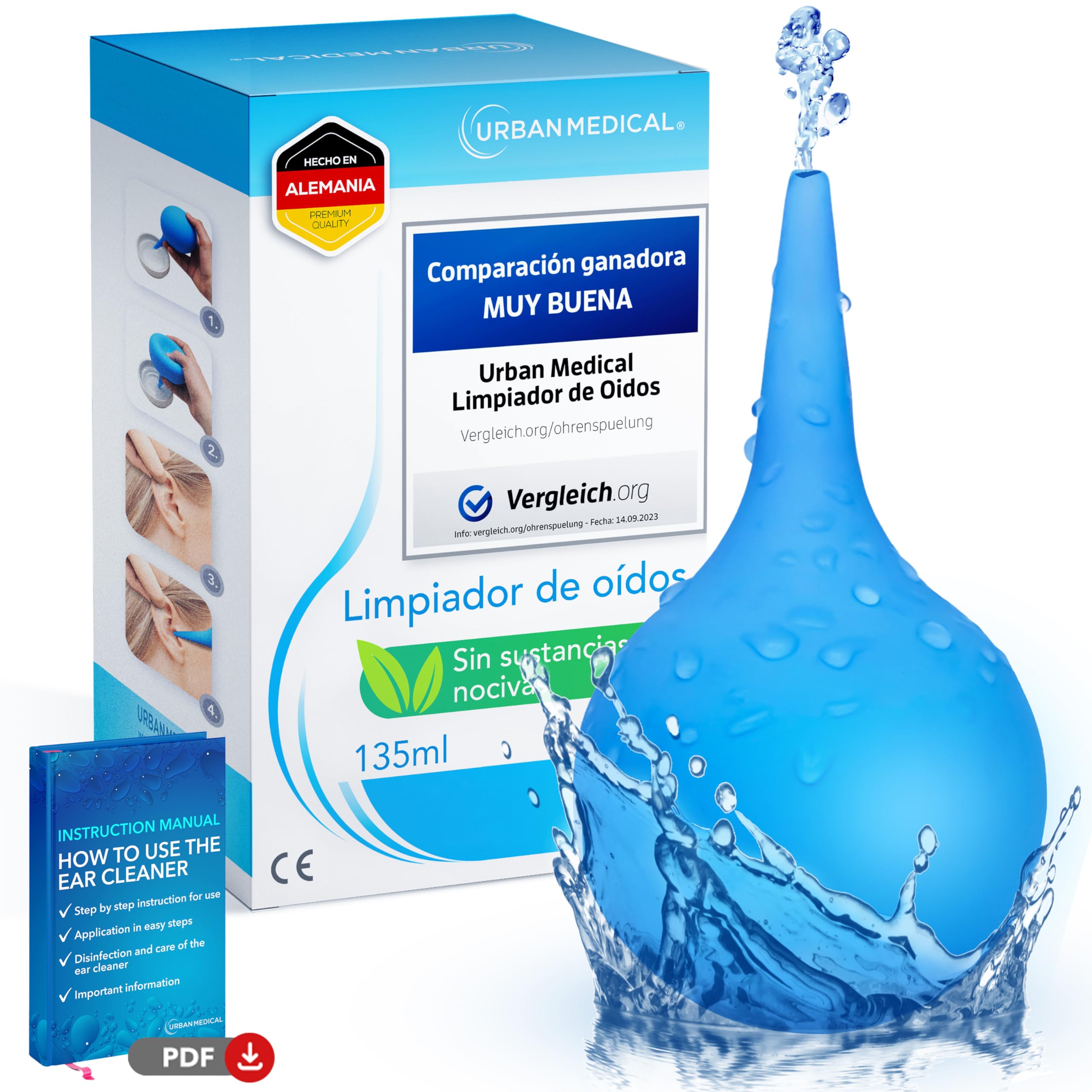 Limpiador de Oidos Cera - Limpieza suave para oídos de adultos, niños y bebés - Ear Cleaner reutilizable - Seguro y eficaz - 135ml
