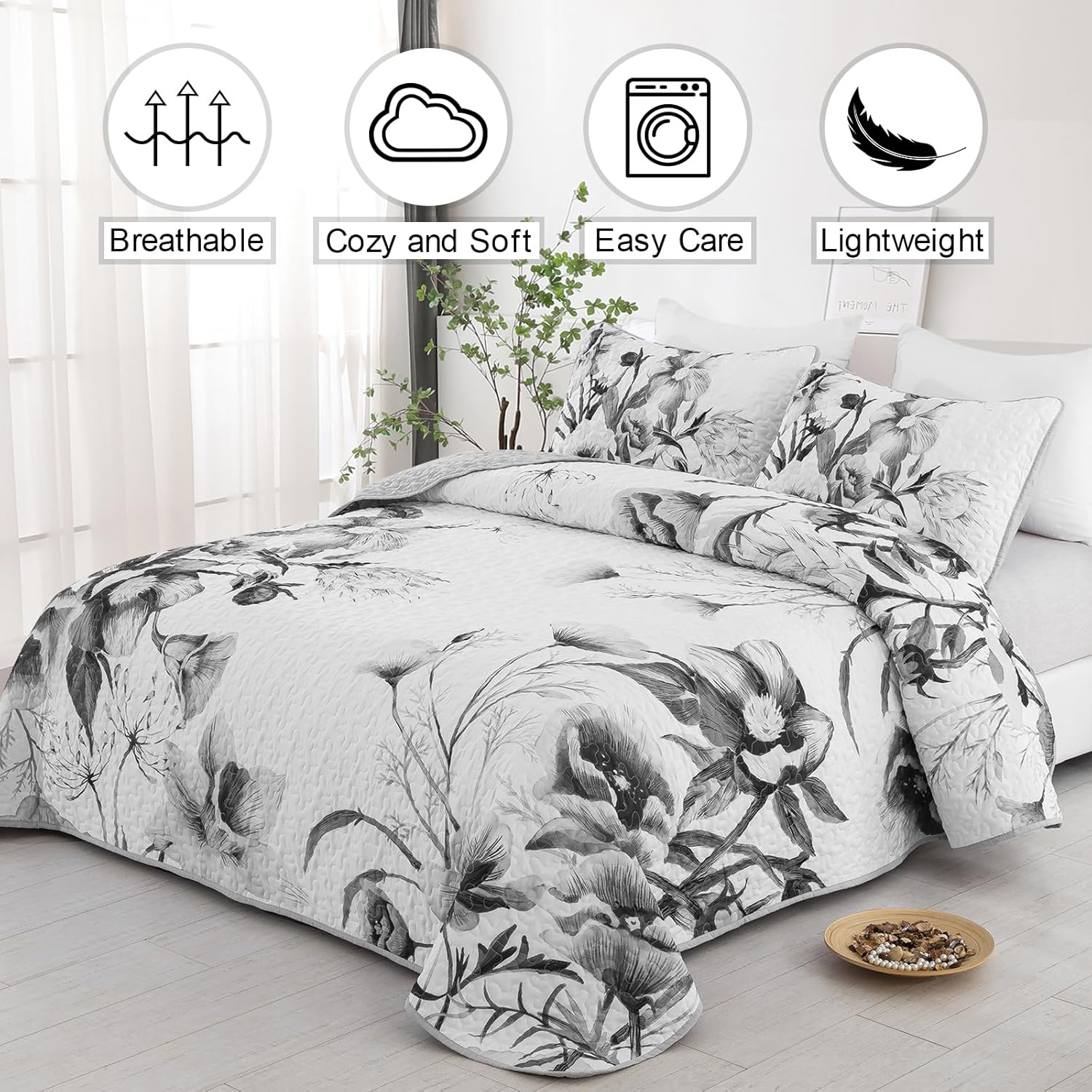 floral quilt set queen grey floral quilt draped
