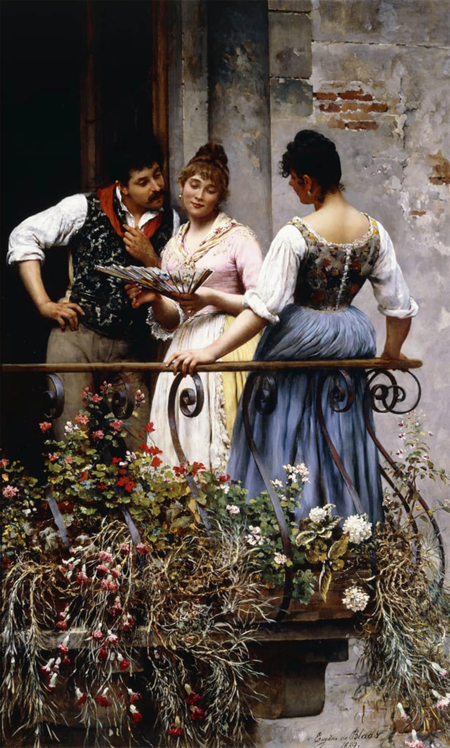 HRJUBWREE Classic Canvas Picture Art Canvas Print Modern Oil Painting on the Balcony by Eugen Von Blaas Artwork on Wall for Office Decor 60x90cm