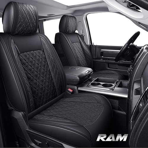 YIERTAI - Fundas de asiento de vehículo compatibles con Dodge Ram 2009-2023, 1500, 2010-2023, 2500 y 3500, camioneta pickup, cuero impermeable, 5