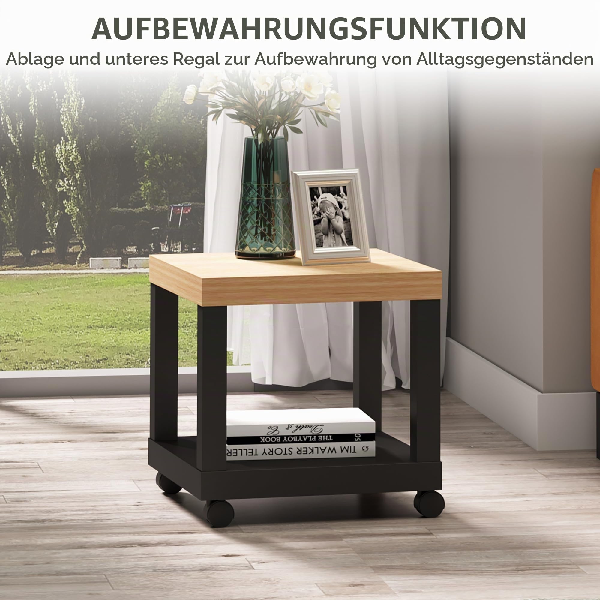 HOMCOM Rollbarer Couchtisch 40x40x40cm Schwarz