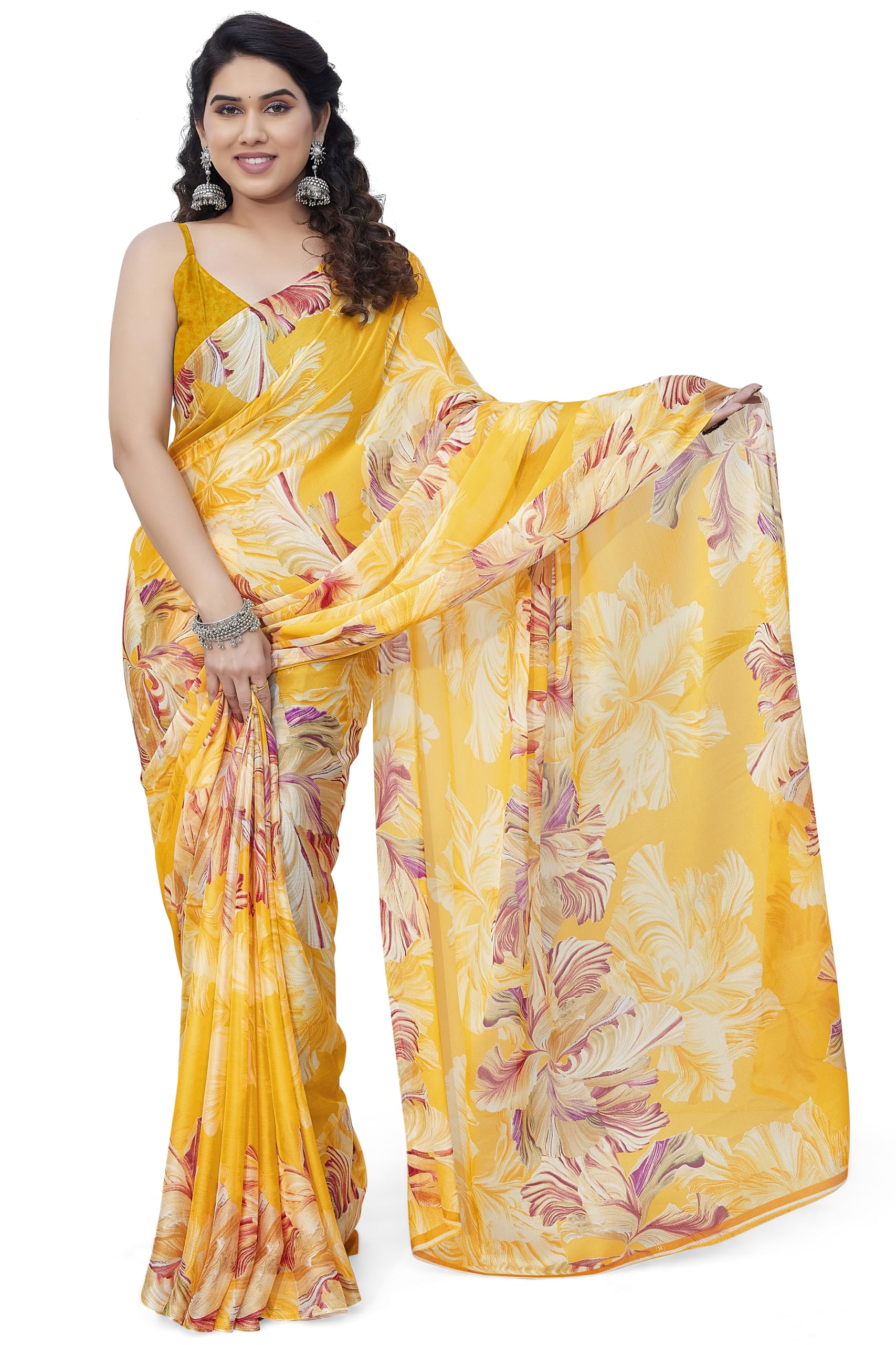 MIRCHI FASHION Women's Stylish Ethnic Chiffon Leheriya Printed Saree with Blouse Piece