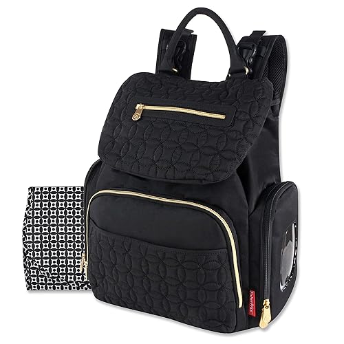 Moderna mochila acolchada para pañales y bolsa de viaje multiusos con cordón, juego de 3 piezas, Negro