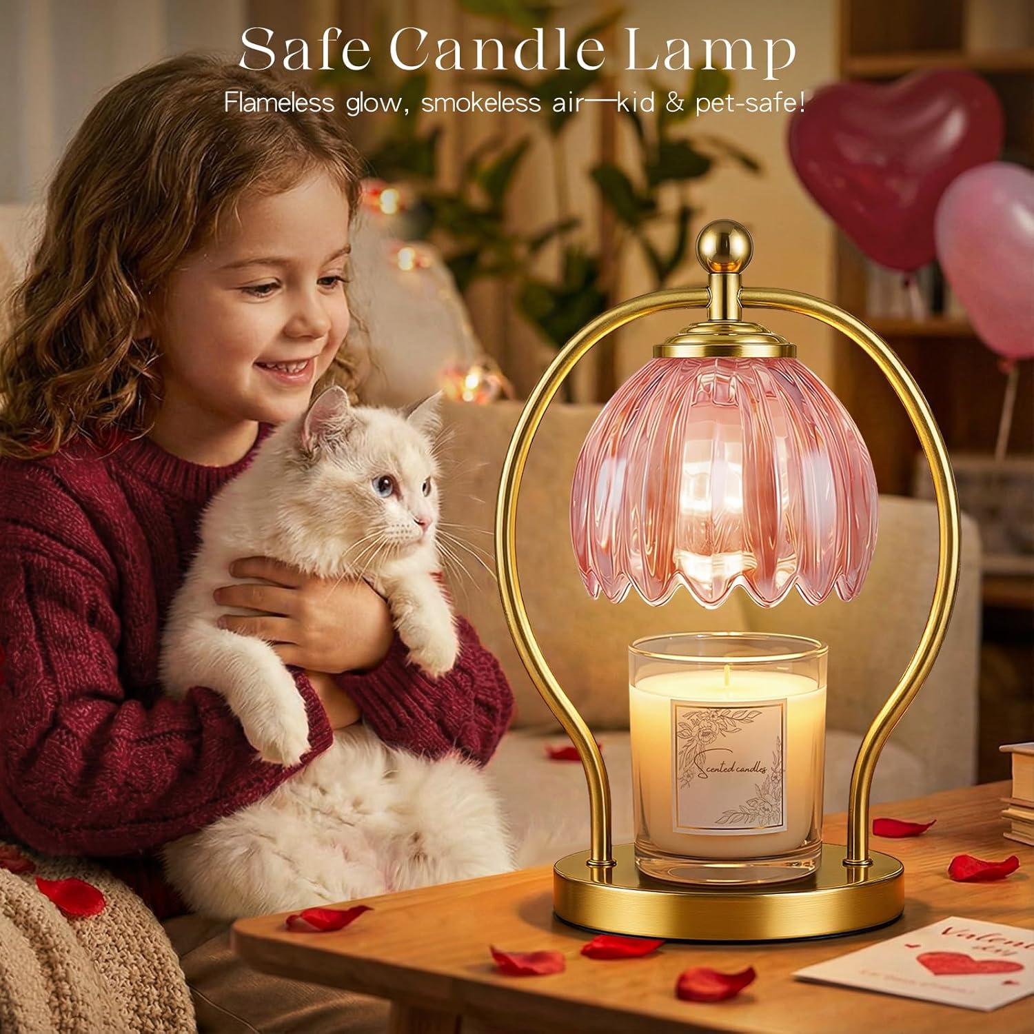 Candle Warmer Lamp, Dimmable Candle Warmer with Timer, Vintage Candles Wax Warmers for Jar Candles Christmas Birthday Gifts for Women Mom, New Home Decor for Bedroom Living Room, Gold Pink