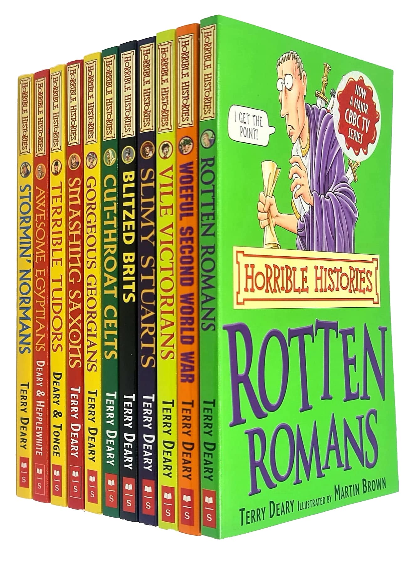Horrible Histories Collection 11 Books Set By Terry Deary (Rotten Romans, Woeful Second World War, Vile Victorians, Slimy Stuarts, Blitzed Brits, Cut-Throat Celts, Gorgeous Georgians & More)