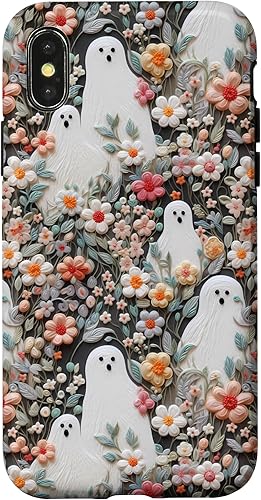 Miniatura 7 de iPhone 12 Pro Max Linda decoración de Halloween 3D arcilla floral hoja fantasma impreso caso