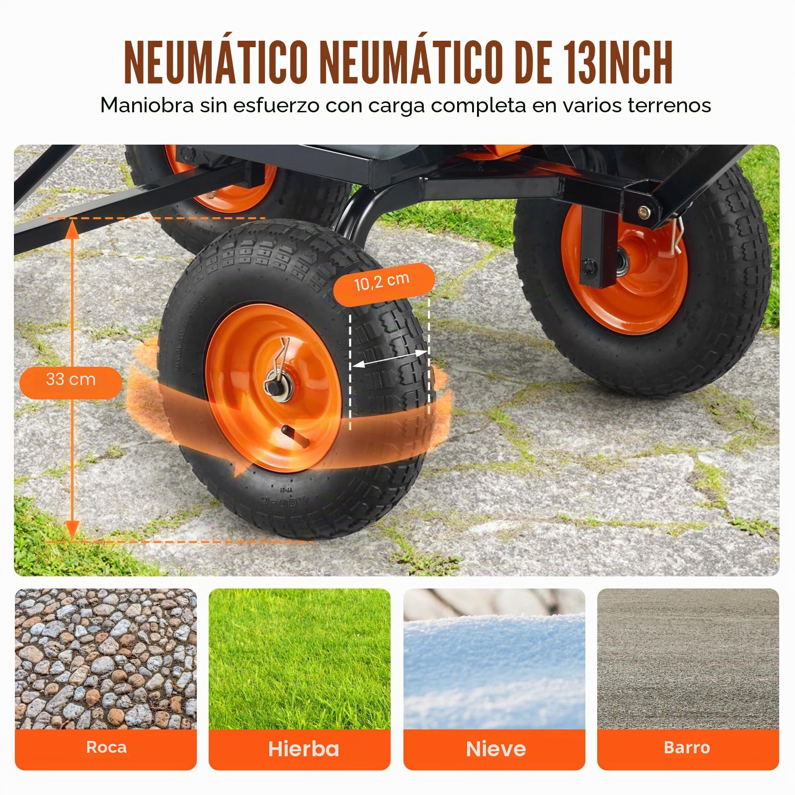 VEVOR Carro Volcador de Polietileno para Jardín con Marco de Acero Fácil de Montar, 2 en 1 Carro Volquete con Mango Convertible con Neumáticos Grandes, 544 kg de Capacidad para Jardín, Patio