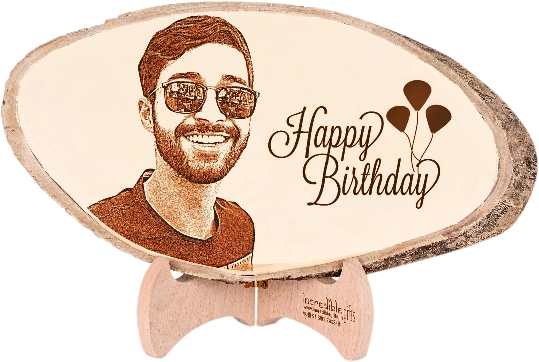 Incredible Gifts India Personalized Natural Wood Photo Frame - Customized Engraved Birthday Gift (10-15 Inches), Oval, tabletop