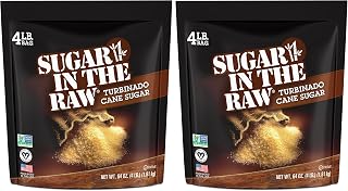 Sugar In The Raw Granulated Turbinado Cane Sugar, No erythritol, Pure Natural Sweetener, Hot & Cold Drinks, Coffee, Cooking, Baking, Vegan, Gluten-Free, Non-GMO, Bulk Sugar, 4lb Bag (2-Pack)