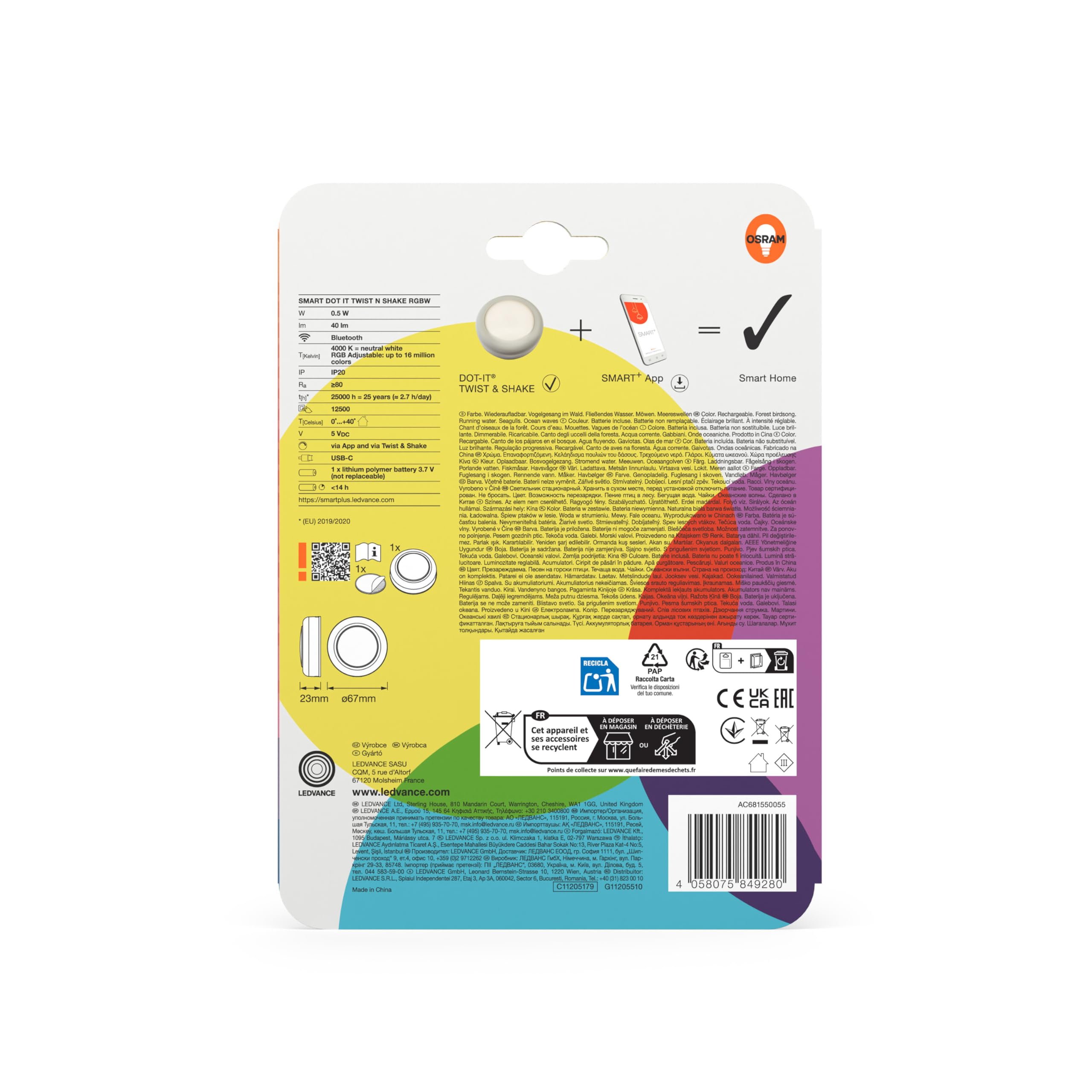 Osram SMART+ DOT-IT TWIST & SHAKE smartes Nachtlicht 16 Mio RGB Farben magnetisch 6er Set