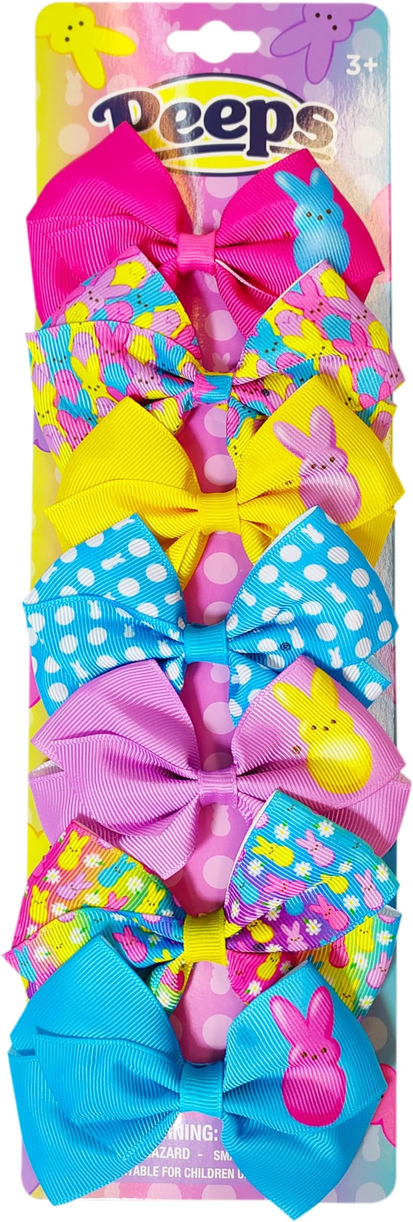 PEEPS Hair Bows Bundle - 7 Pcs 4 Inch Alligator Clips with Different Prints, Easter Bunny Themed for Girls, Toddlers 3+