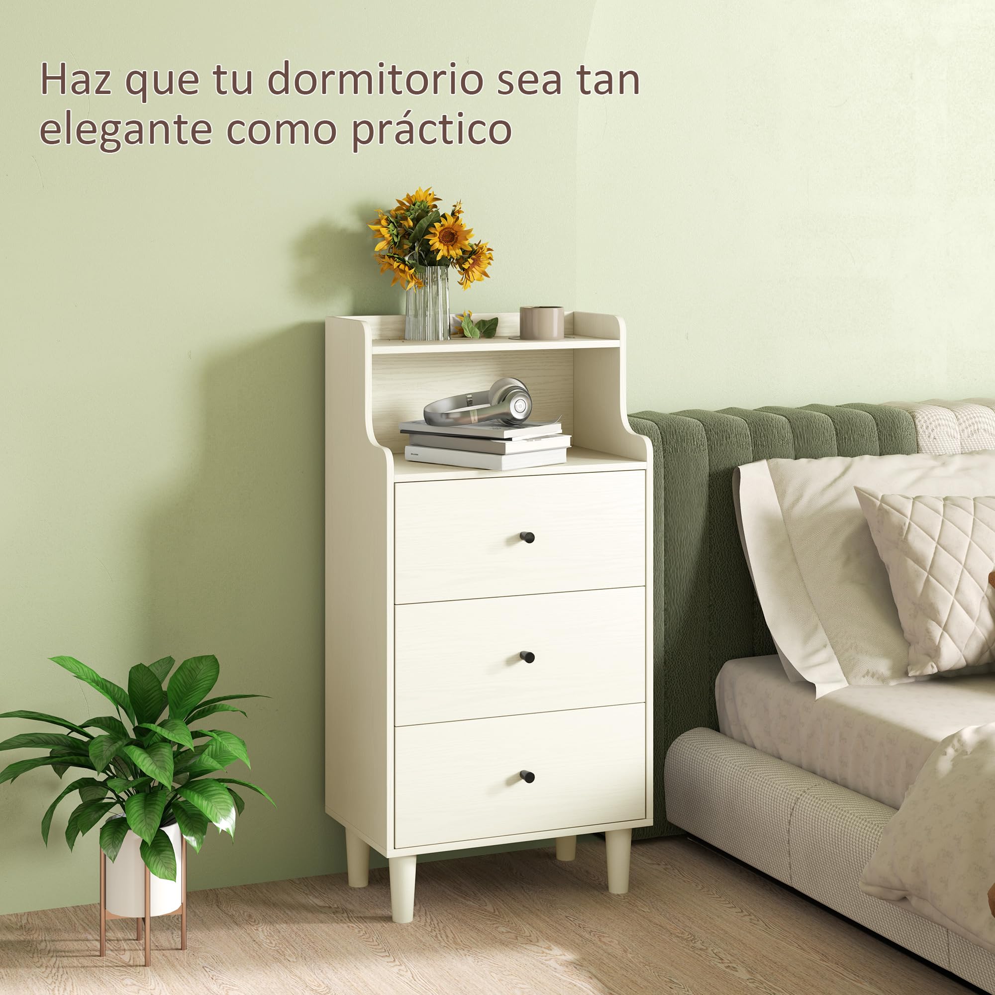 HOMCOM Cómoda con 3 Cajones Dormitorio Estrecha 47x29x95 cm Blanco Veteado