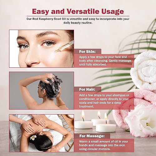 Miniatura 5 de Aceite de semilla de frambuesa, 2 onzas, virgen, sin refinar, prensado en frío, 100% puro natural, piel, cuerpo y cara. Ideal para la psoriasis y
