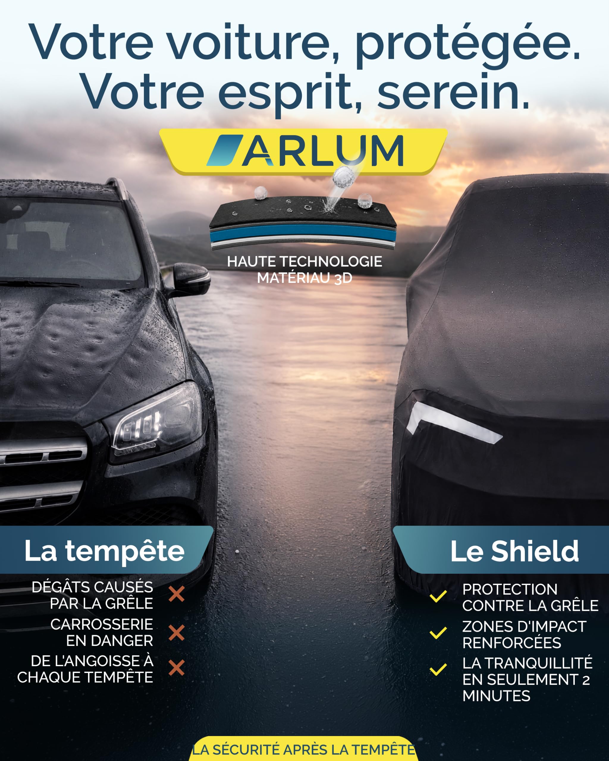 ARLUM Shield - Bache Anti Grele Voiture SUV 5mm - Modele Top Protection