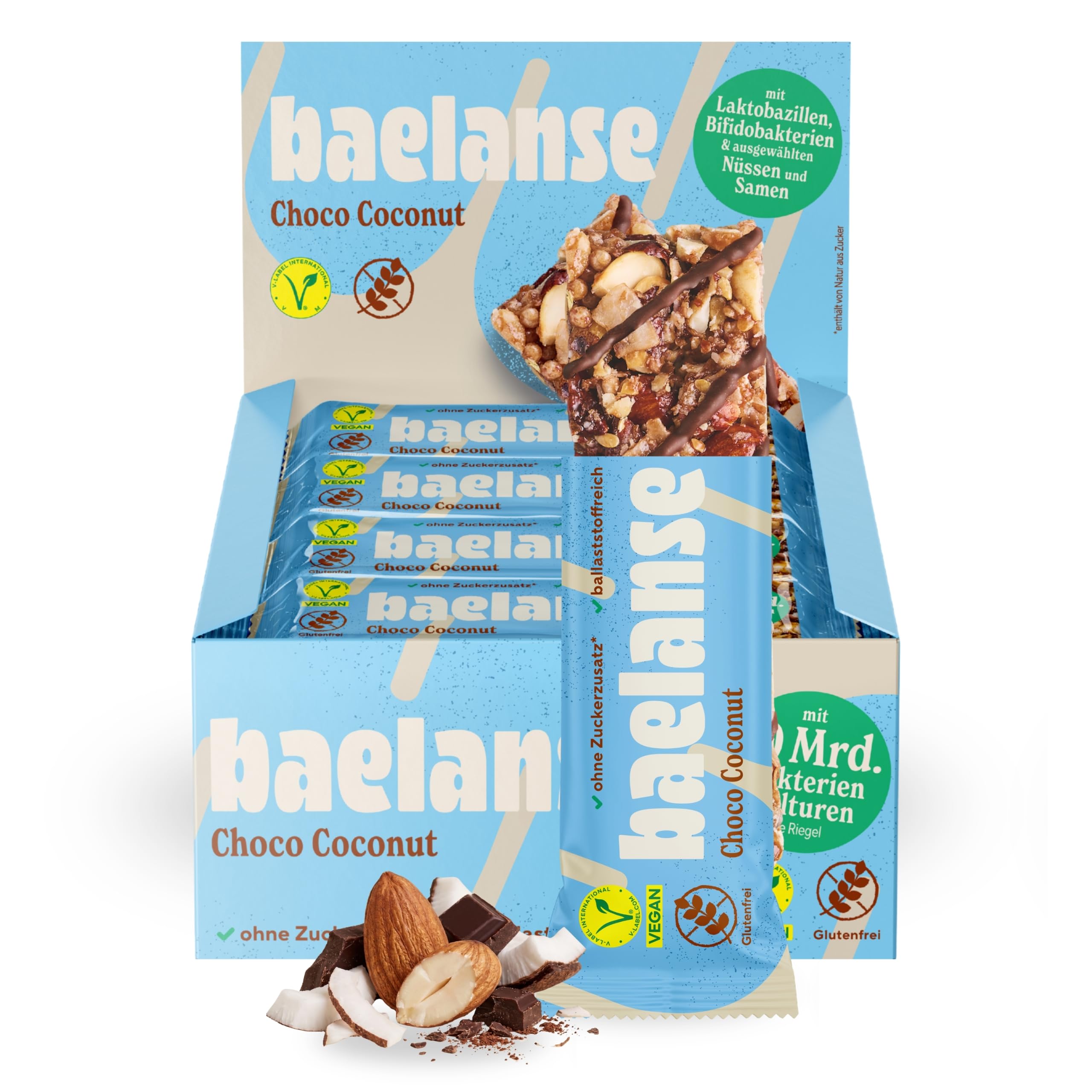 Baelanse® Bar Ballaststoffreicher Probiotischer Nussriegel Vegan Glutenfrei ohne Zuckerzusatz 12x40g Choco-Coconut