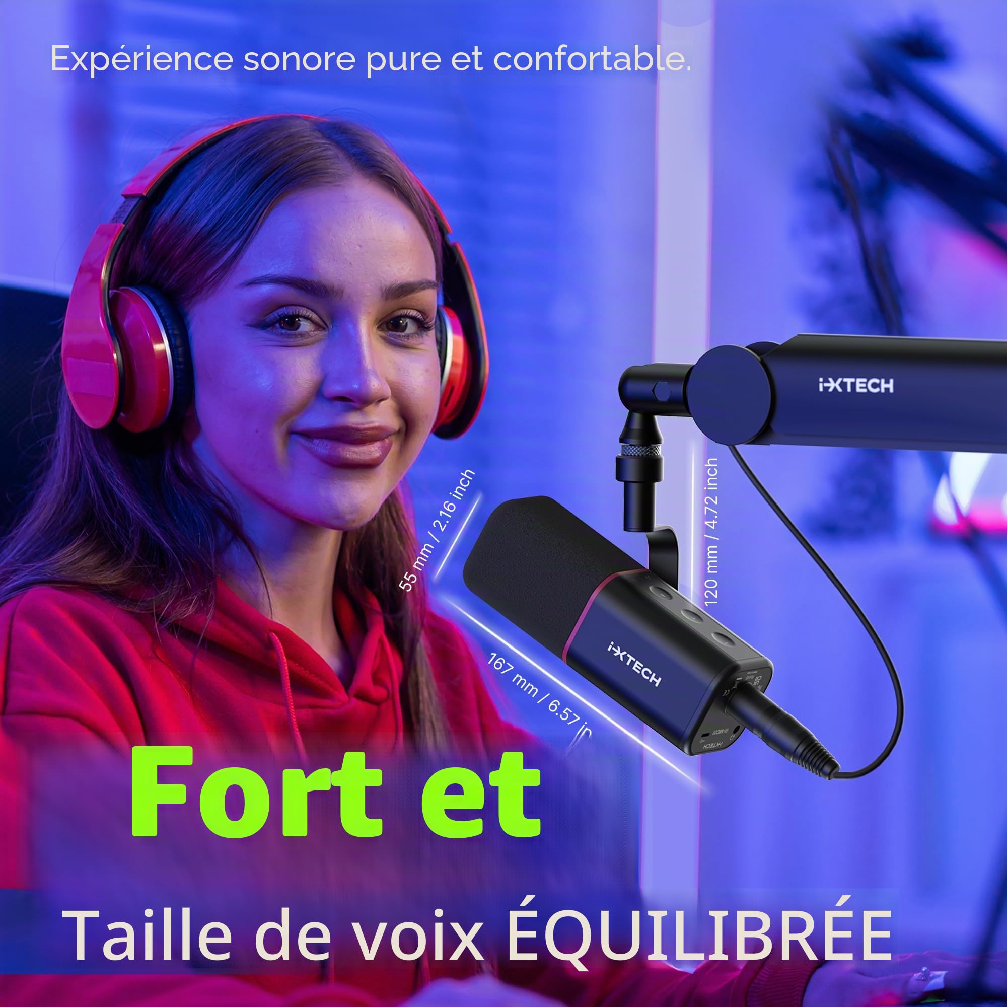IXTECH Microphone Dynamique cardioïde avec Cache-Micro, Microphone Vocal USB XLR pour podcasting, Streaming, Enregistrement, Jeux et Voix Off (Noir)
