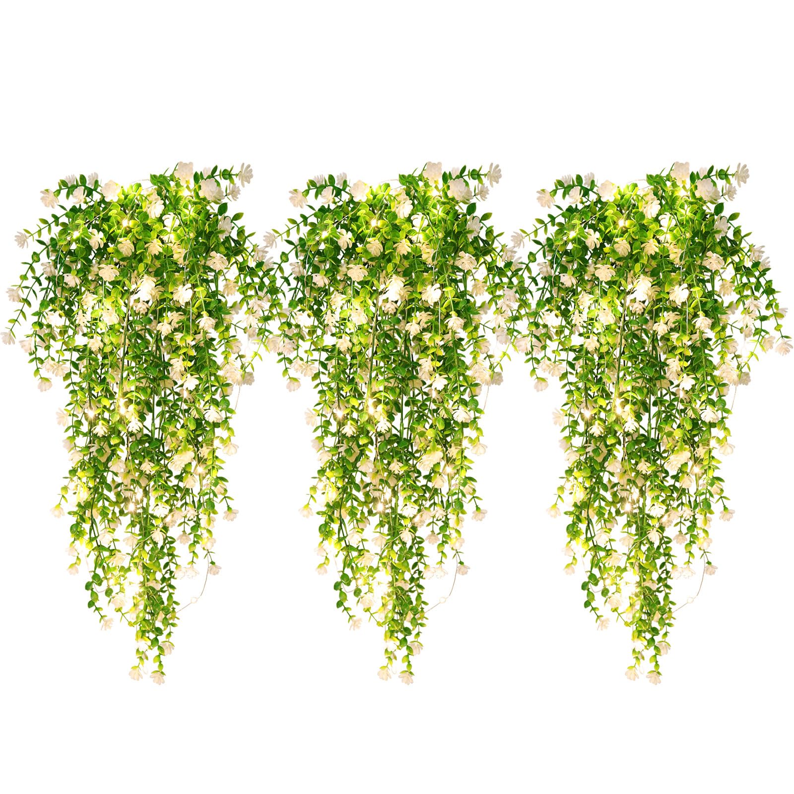 RECUTMS Hanging Fake Plants Fake Vines Artificial Plant Large White Flowers