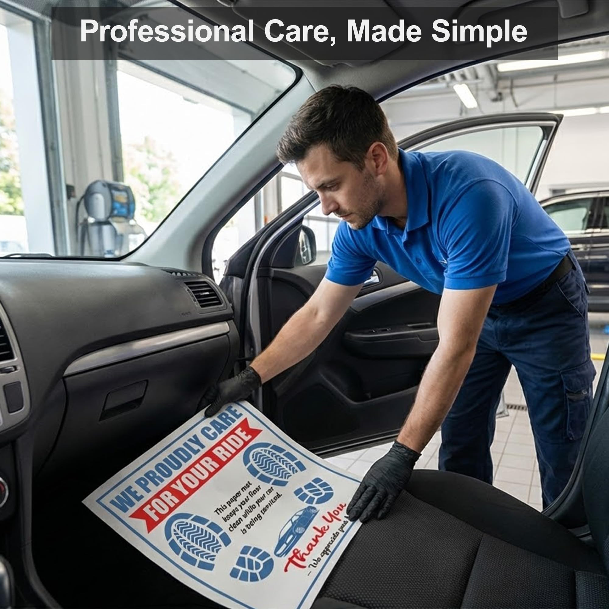 Disposable Paper Car Floor Mats 50 Pack 16x20 in Full-Color Printed Waterproof Floor Mat Covers for Auto Service — view 5