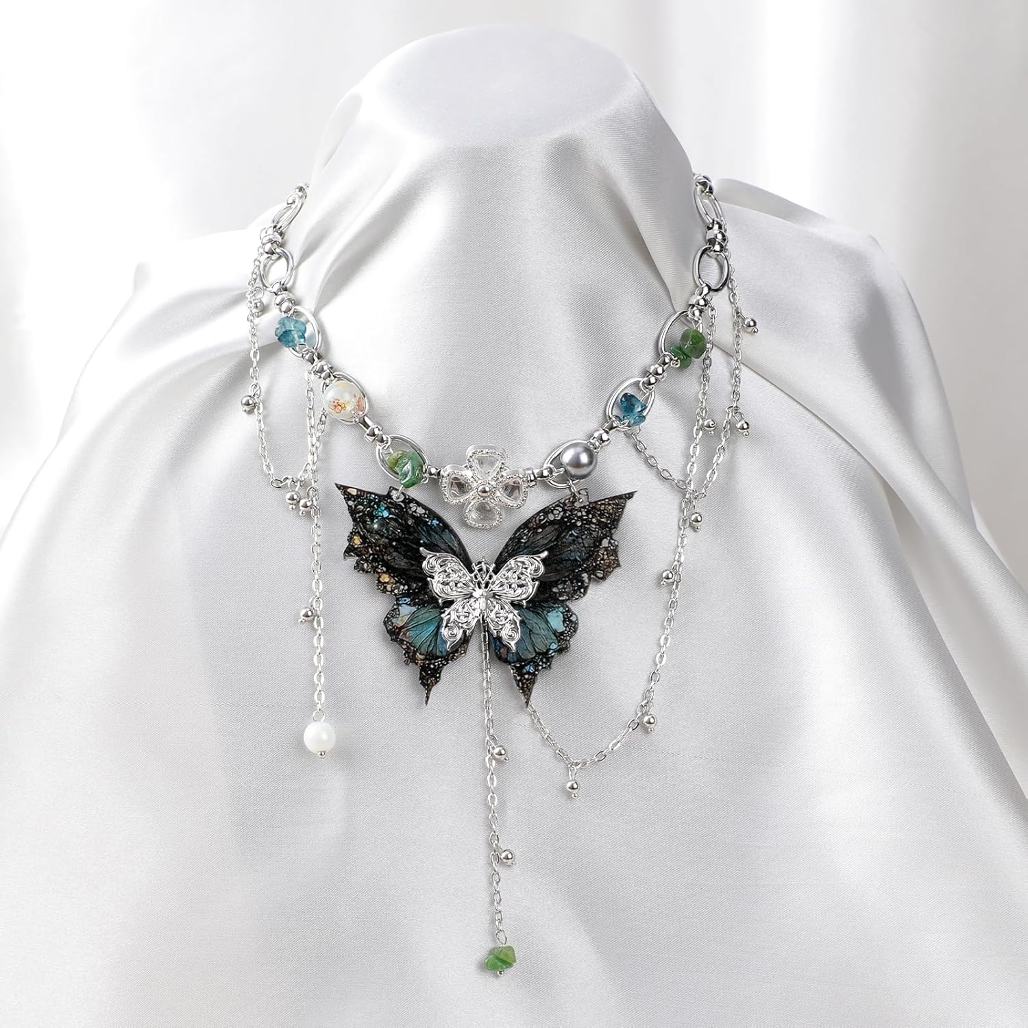 MOSTORY Renaissance Butterfly Fairy Necklace - Vintage Renfaire Necklace for Women Woodland Fairy Jewelry Fantasy Cosplay flower butterfly necklace image 3 of 6 B0FG7MQ672