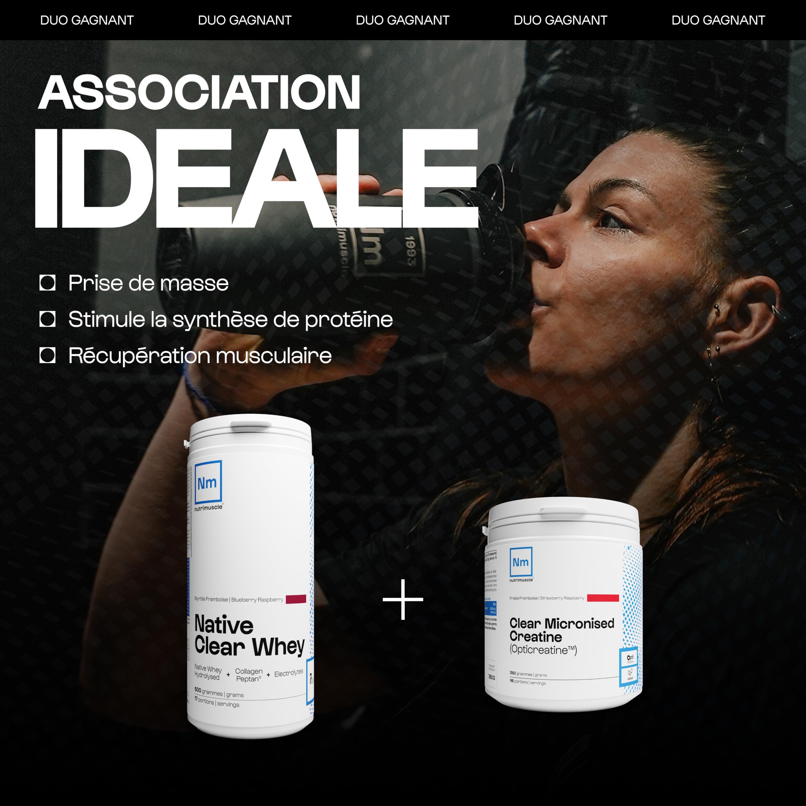 Clear whey 100% Native - 500 gr - Myrtille Framboise - Whey Hydrolysée Native + Collagène bovin breveté Peptan + Électrolytes - Sport et Santé - Nutrielement | By Nutrimuscle