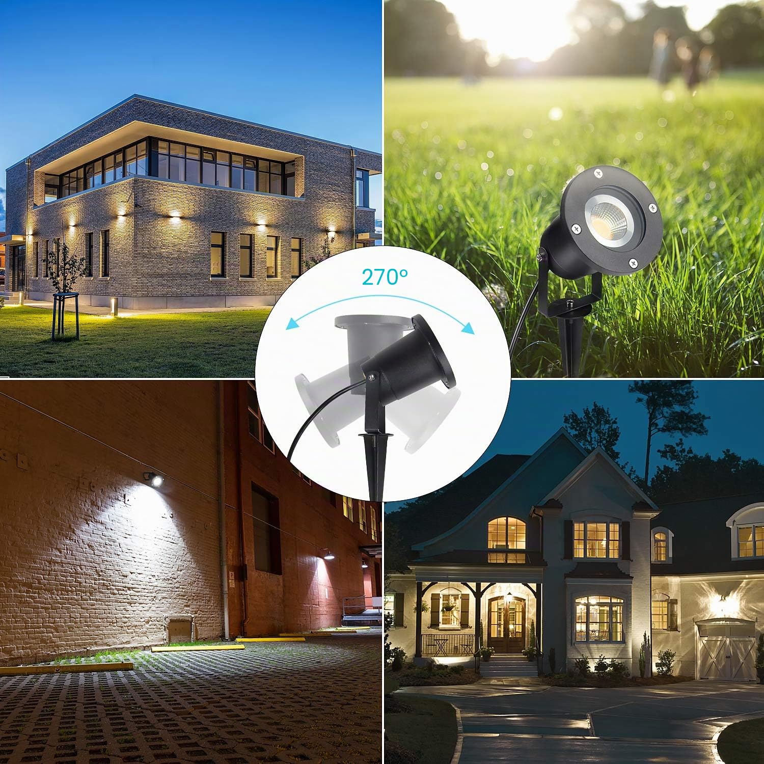 CPROSP 4 Packs 5W LED Impermeable IP65, Luz de Paisaje al Aire Libre, LED lámpara con espiga de césped, Blanco Cálido 3000K para Jardín Terraza Escaleras Garaje, con 150cm Cable de alimentación
