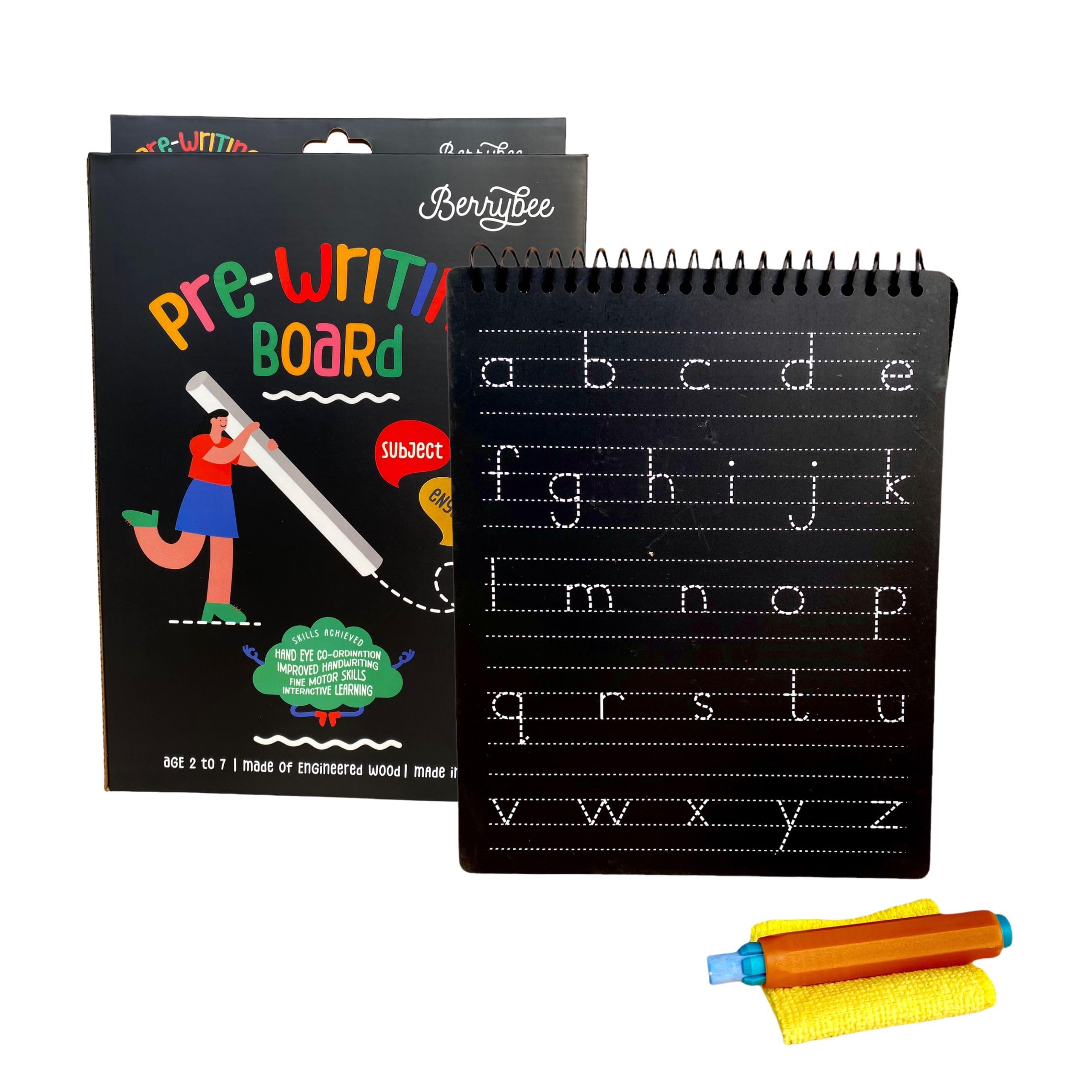Berrybee 8-in-1 Montessori Pre-Writing Board for Kids 2-6 | Tracing Board for Alphabet Vowels Consonants & Patterns | Reusable Handwriting Practice | Educational & Durable English
