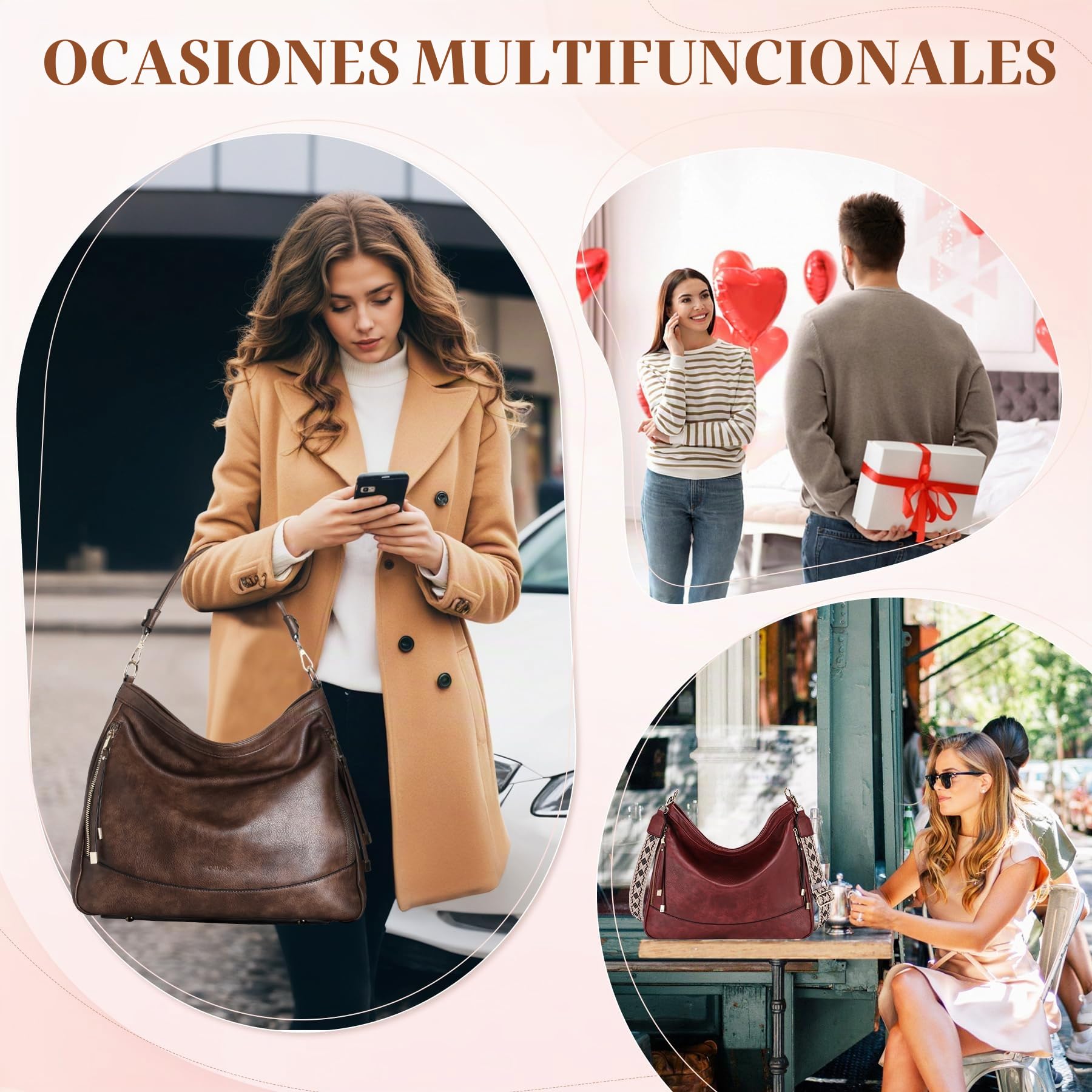 RAVUO Bolso Mujer, Bolso Bandolera Grande de Cuero Pu Elegante Bolso de Mano con 1 Correa Ajustable Casual Bolsa Tote 2pcs
