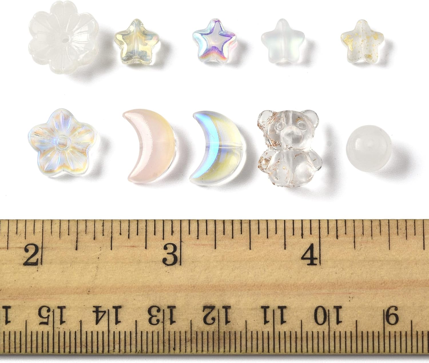 Assorted 122Pcs Glass Beads for Jewelry Making Including 8 Styles Transparent Star Flower Round Bear Moon Pink Glass Bracelets Necklaces Earrings Beads - Image 5